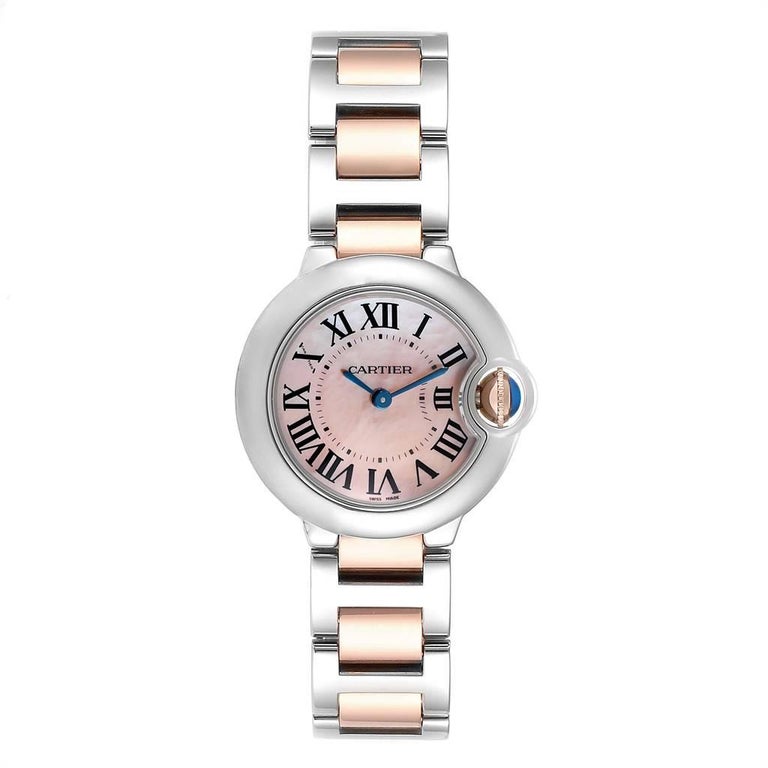 Cartier Ballon Bleu Rose Gold Steel Mop Ladies Watch W6920034 Box Papers For Sale At 1stdibs