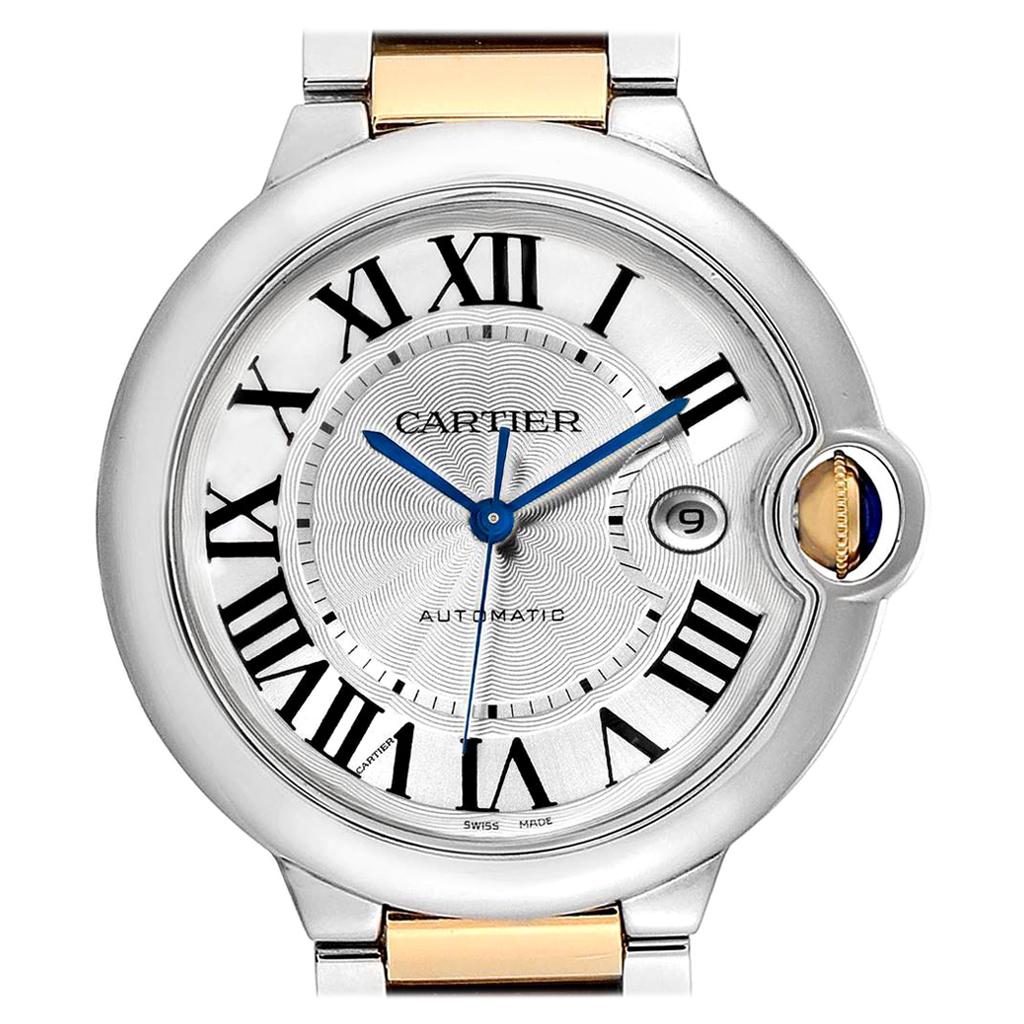 Cartier Ballon Bleu Silver Dial Steel Yellow Gold Men's Watch W69009Z3 For Sale