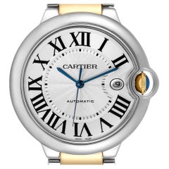 Cartier Ballon Bleu Cadran Argent Acier Or Jaune Montre Homme W69009Z3