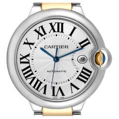 Cartier Ballon Bleu Silver Dial Steel Yellow Gold Mens Watch W69009Z3