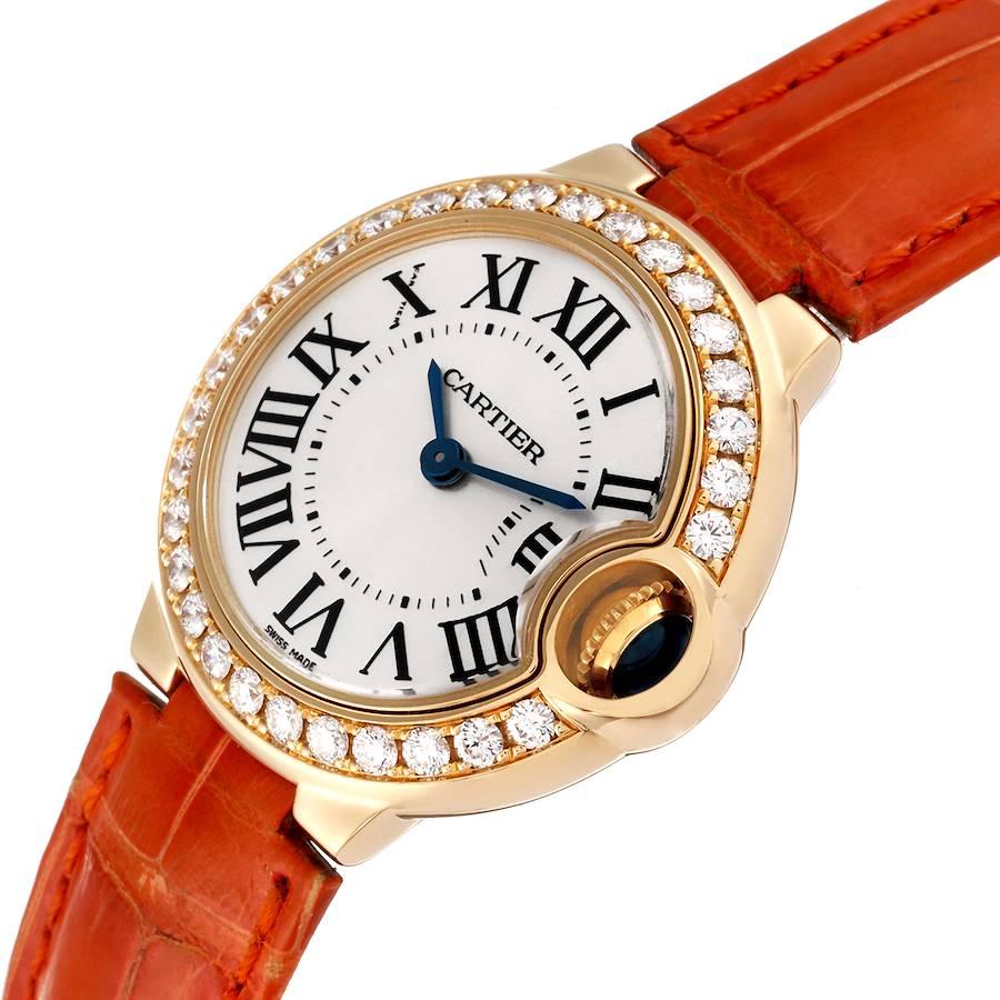 Women's Cartier Ballon Bleu Small Yellow Gold Diamond Bezel Ladies Watch WE900151 For Sale