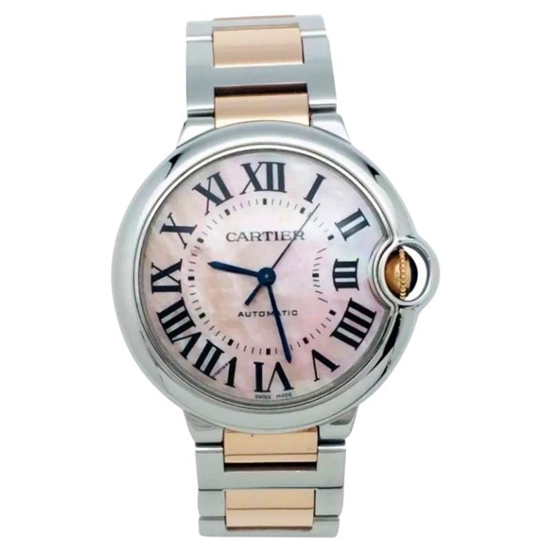 Cartier Ballon Bleu Edelstahl 18 Karat Gelbgold Rosa Zifferblatt