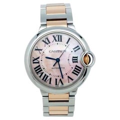 Used Cartier Ballon Bleu Stainless Steel 18 Carats Yellow Gold Pink Dial