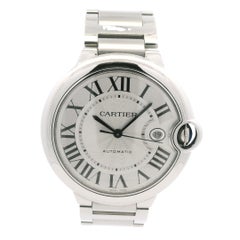 Cartier Ballon Bleu Uhr aus Edelstahl, 42 mm, silbernes Zifferblatt mit römischen Ziffern