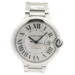 Cartier Ballon Bleu Uhr aus Edelstahl, 42 mm, silbernes Zifferblatt mit römischen Ziffern
