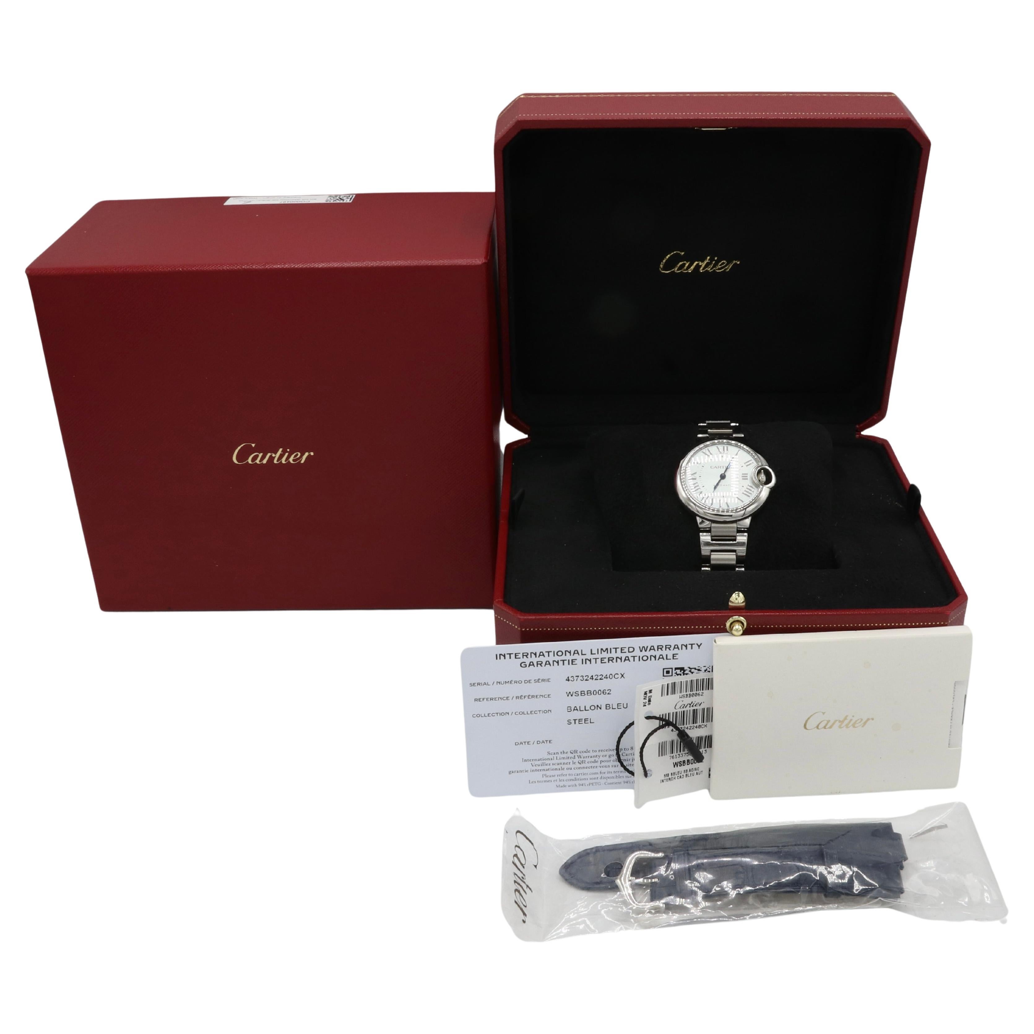 Cartier Ballon Bleu Stainless Steel Automatic Blue Dial Ladies Watch WSBB0062
Reference: WSBB0062
Metal: Stainless steel
Case size: 33mm
Dial: Blue
Crystal: Scratch Resistant Sapphire
Bracelet: Stainless steel, measure 6.5 inches when clasped.