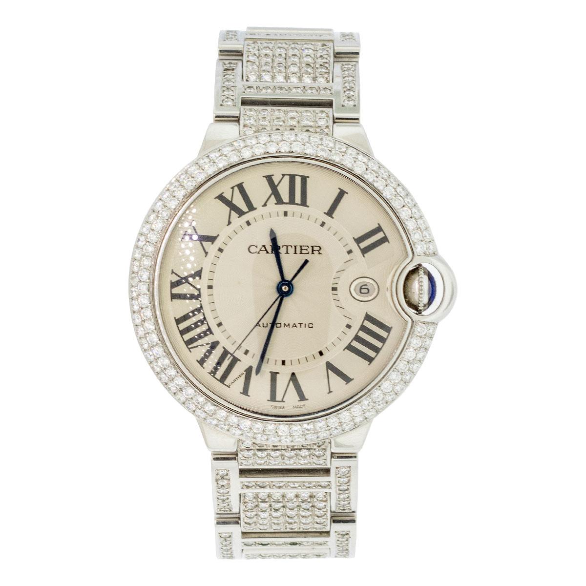 Cartier Ballon Bleu Edelstahl Bust Down 42mm Uhr AM Diamanten für Damen oder Herren im Angebot