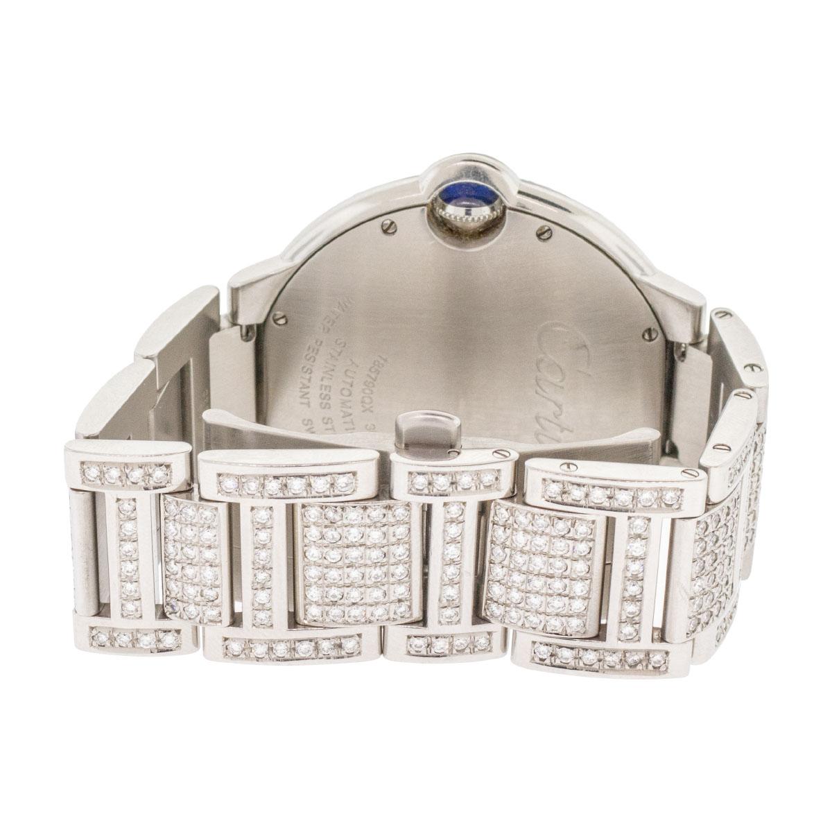Cartier Ballon Bleu Stainless Steel Bust Down 42mm Watch AM Diamonds In Excellent Condition For Sale In Boca Raton, FL
