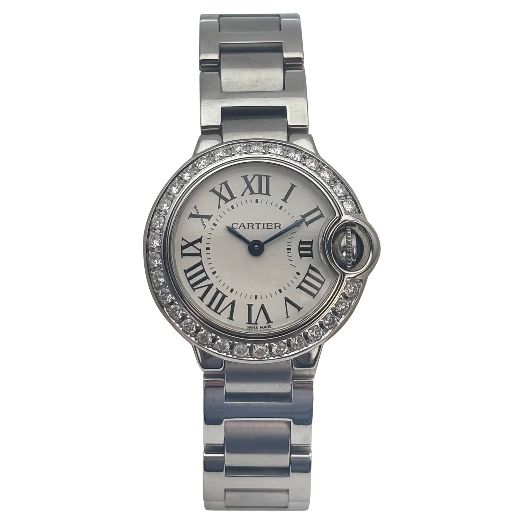 Cartier Ballon Bleu Stainless Steel Watch with Diamond Bezel