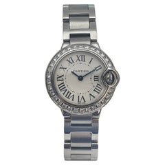 Cartier Ballon Bleu Stainless Steel Custom Diamond Bezel Wristwatch
