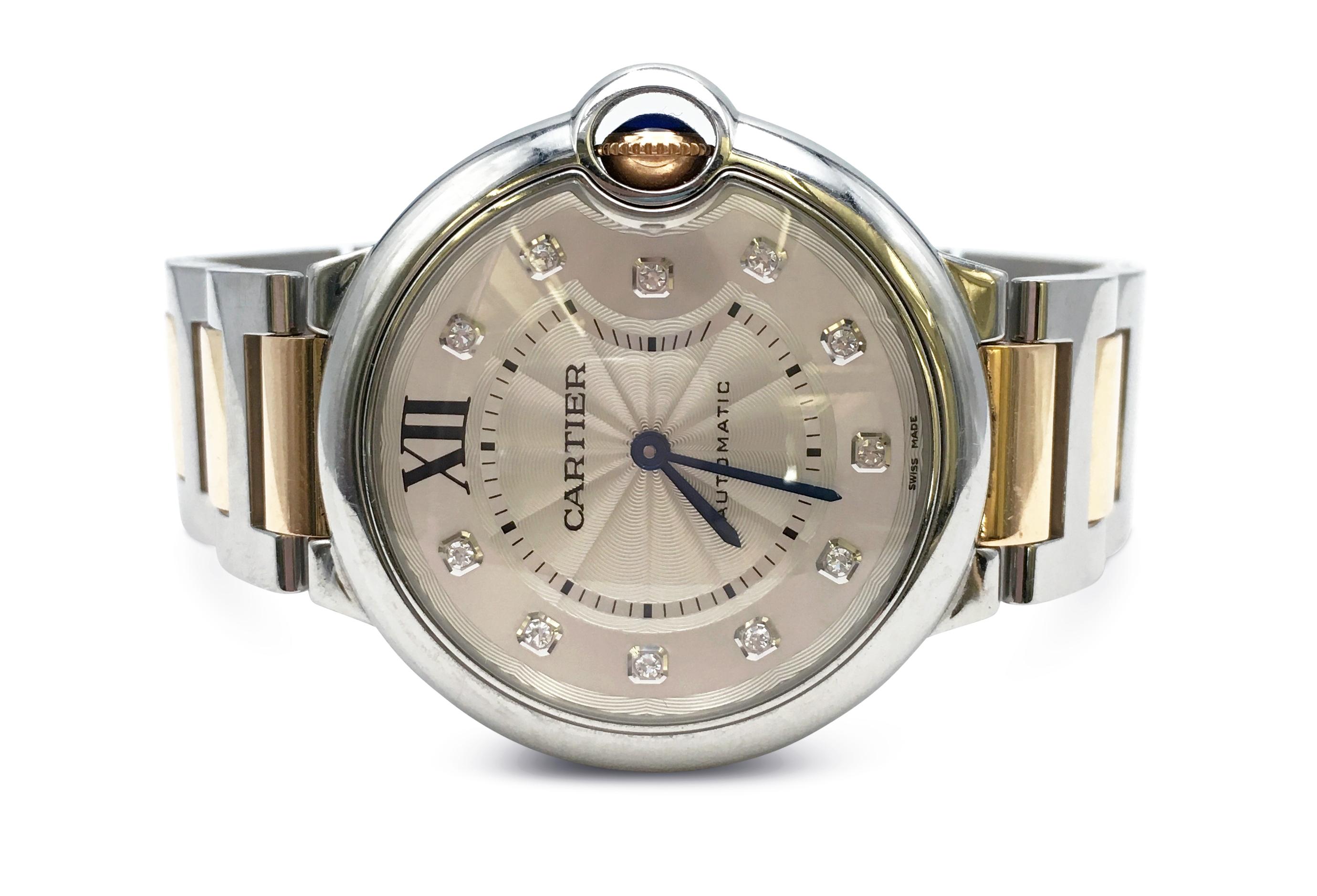 Women's Cartier Ballon Bleu Stainless Steel Rose Gold Diamond Watch