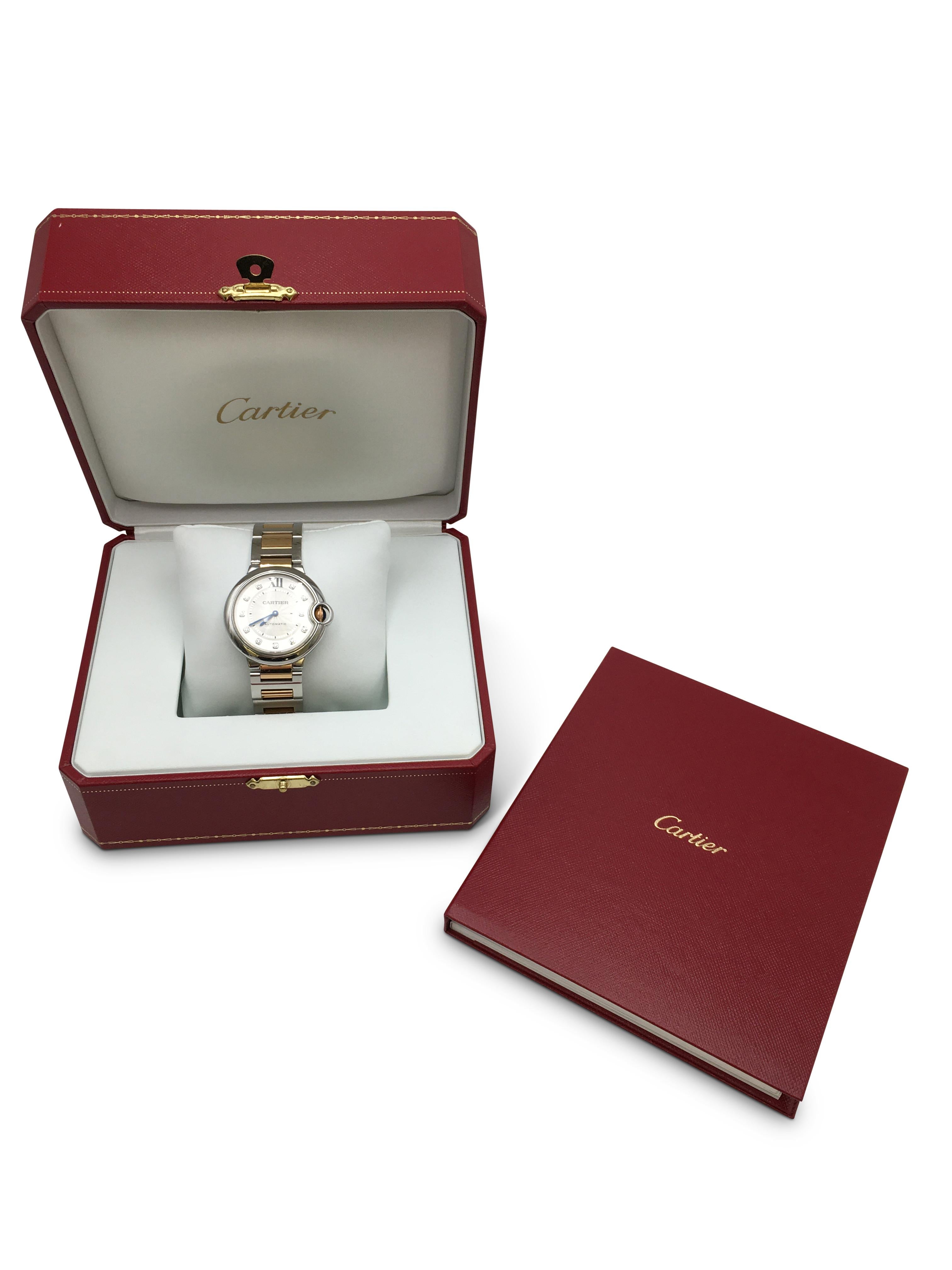 Cartier Ballon Bleu Stainless Steel Rose Gold Diamond Watch 3