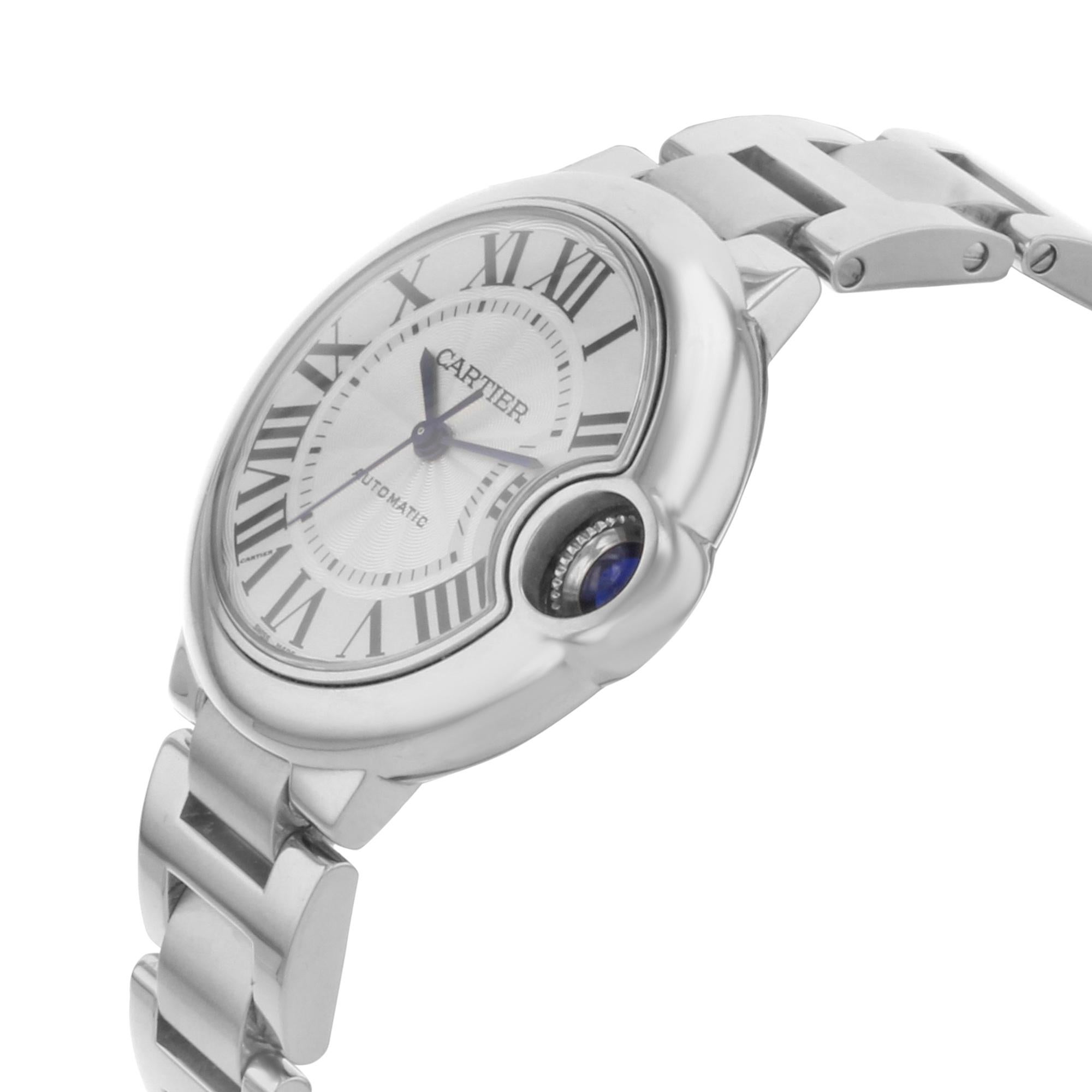 Cartier Ballon Bleu Stainless Steel Silver Dial Automatic Ladies Watch W6920071 In Excellent Condition In New York, NY