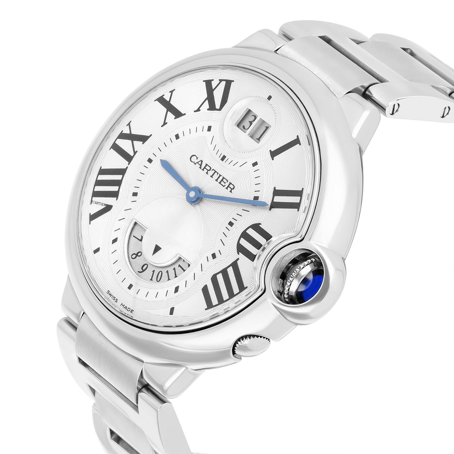 Cartier Ballon Bleu Stainless Steel Two Timezone Quartz Watch 38MM W6920011 In Excellent Condition For Sale In New York, NY