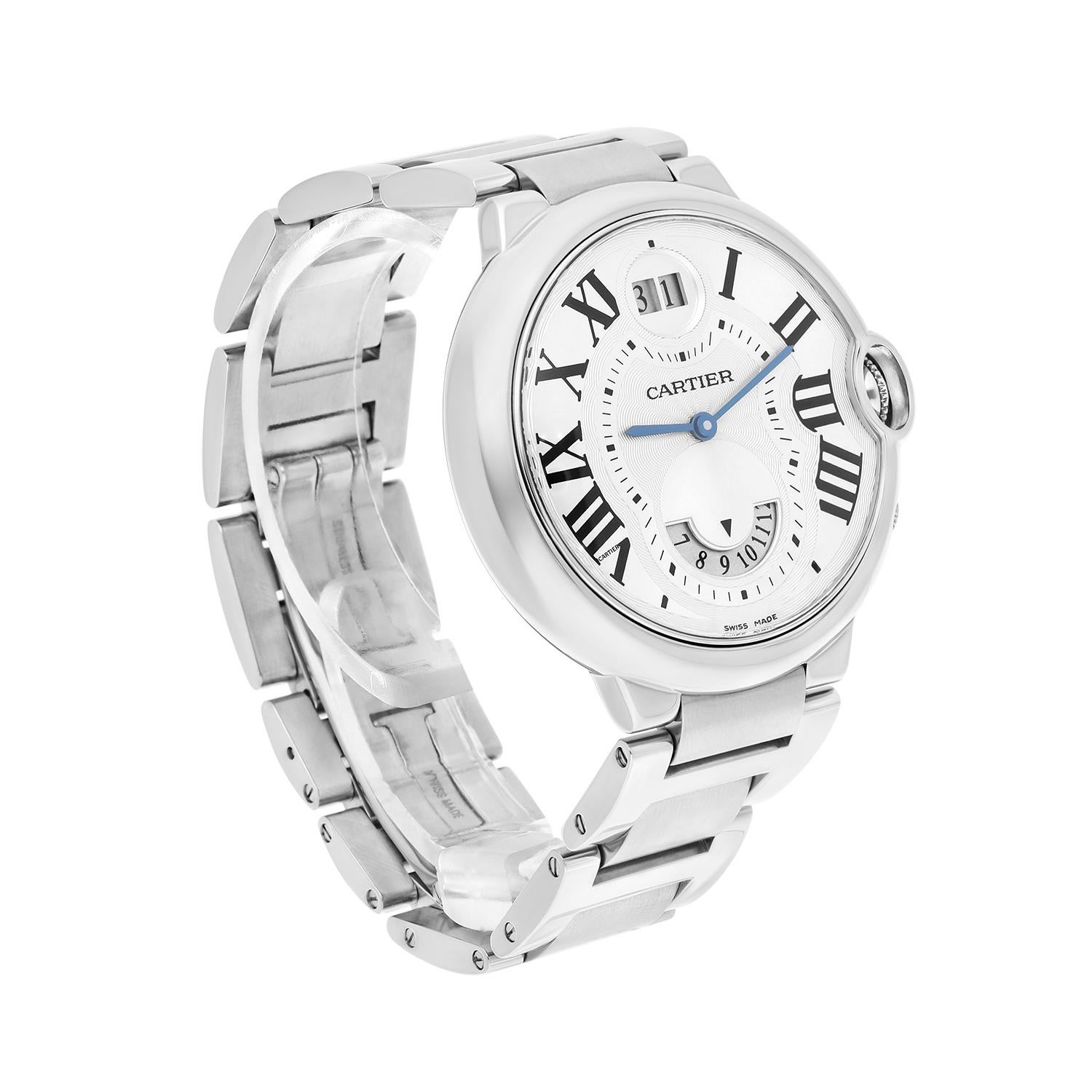 Women's or Men's Cartier Ballon Bleu Stainless Steel Two Timezone Quartz Watch 38MM W6920011 For Sale