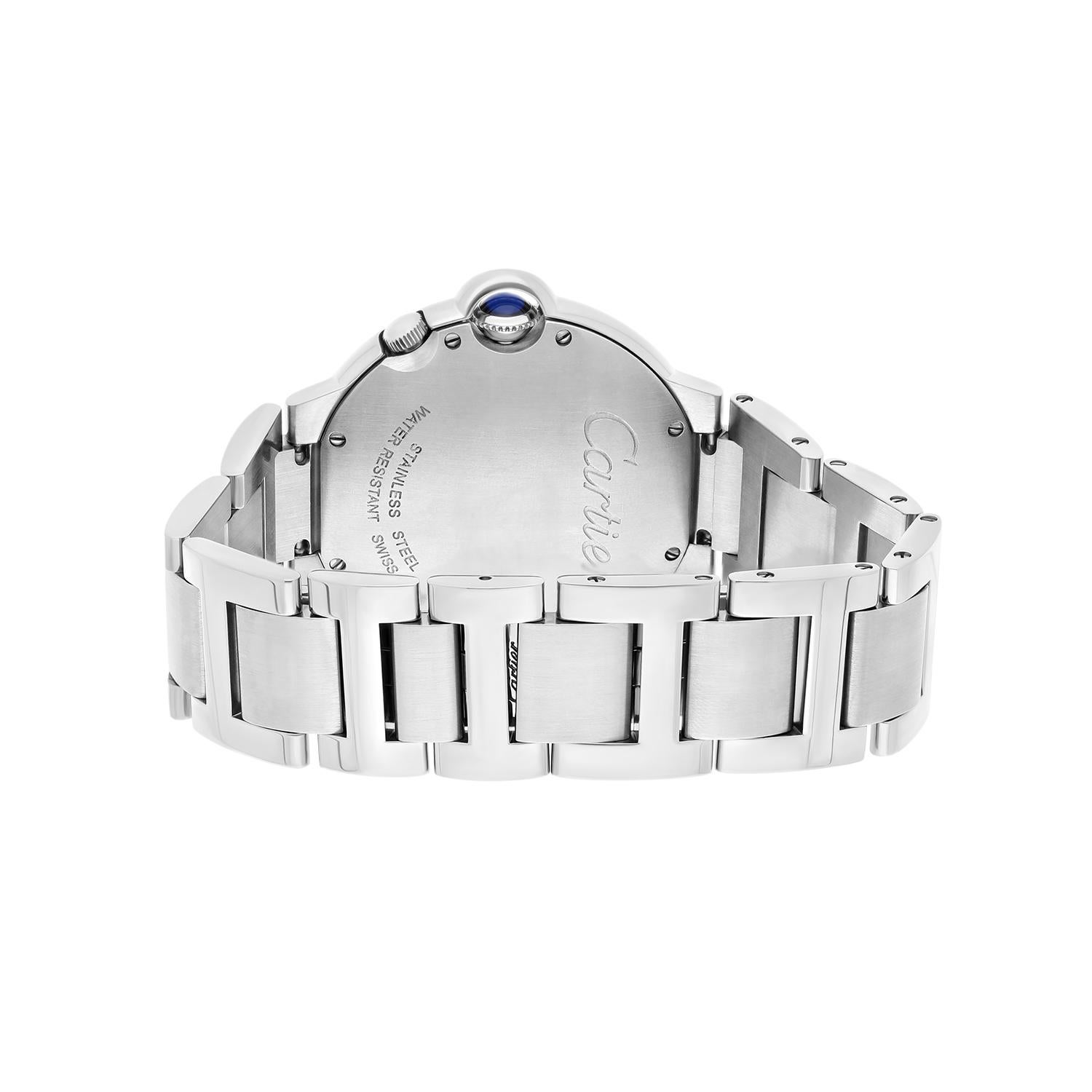 Cartier Ballon Bleu Stainless Steel Two Timezone Quartz Watch 38MM W6920011 For Sale 2