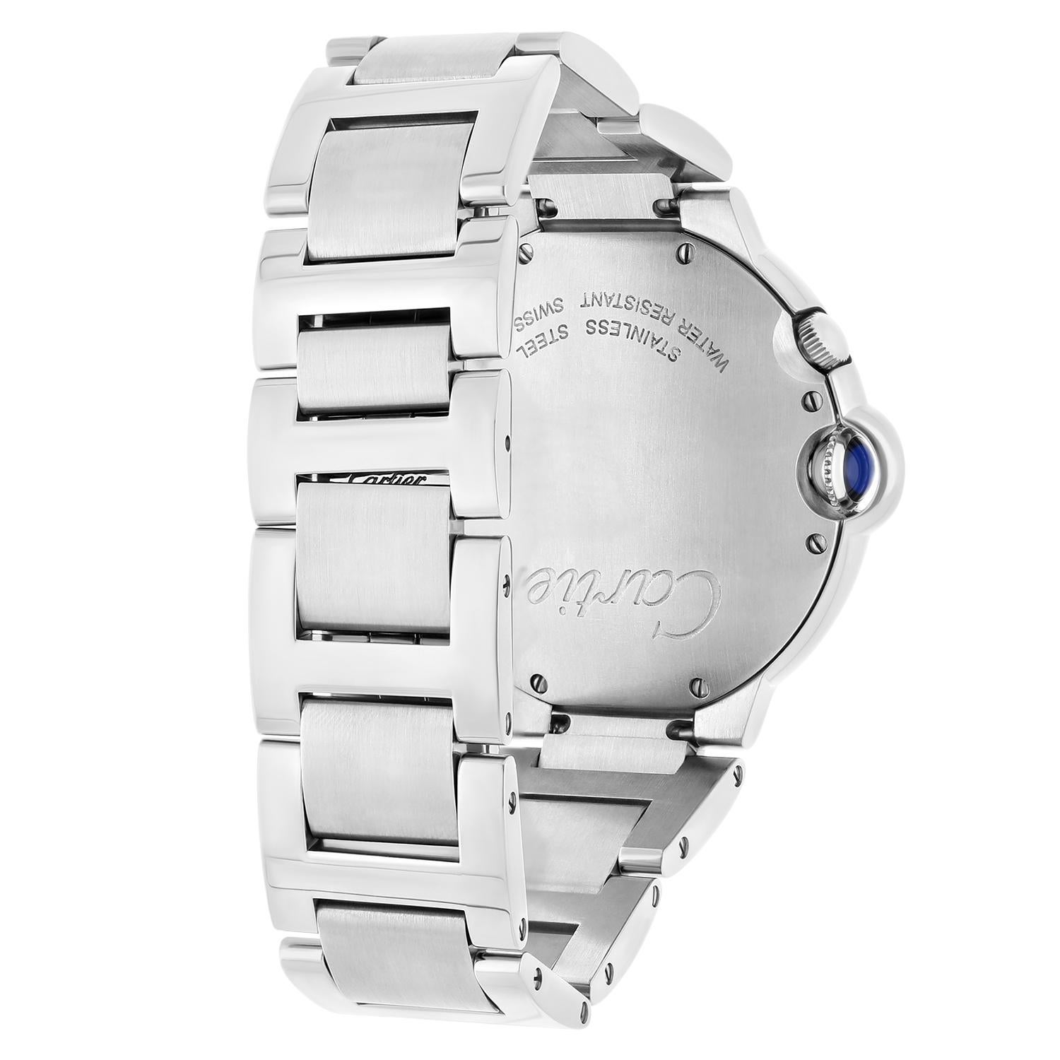 Cartier Ballon Bleu Stainless Steel Two Timezone Quartz Watch 38MM W6920011 For Sale 3