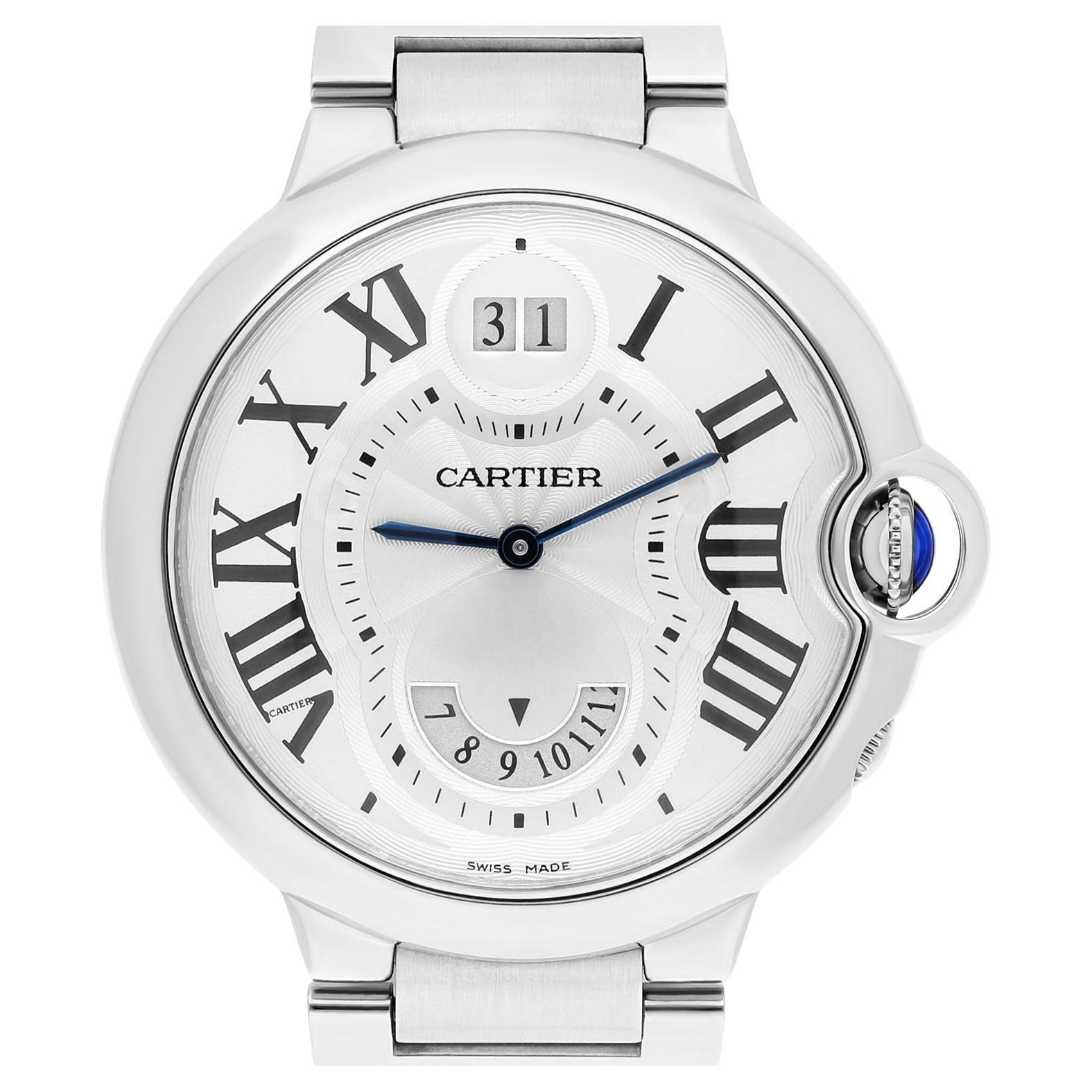 Cartier Ballon Bleu Stainless Steel Two Timezone Quartz Watch 38MM W6920011 For Sale
