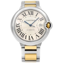 Cartier Ballon Bleu Acier Or Jaune 18K Guilloche Montre Automatique Homme W2BB0022