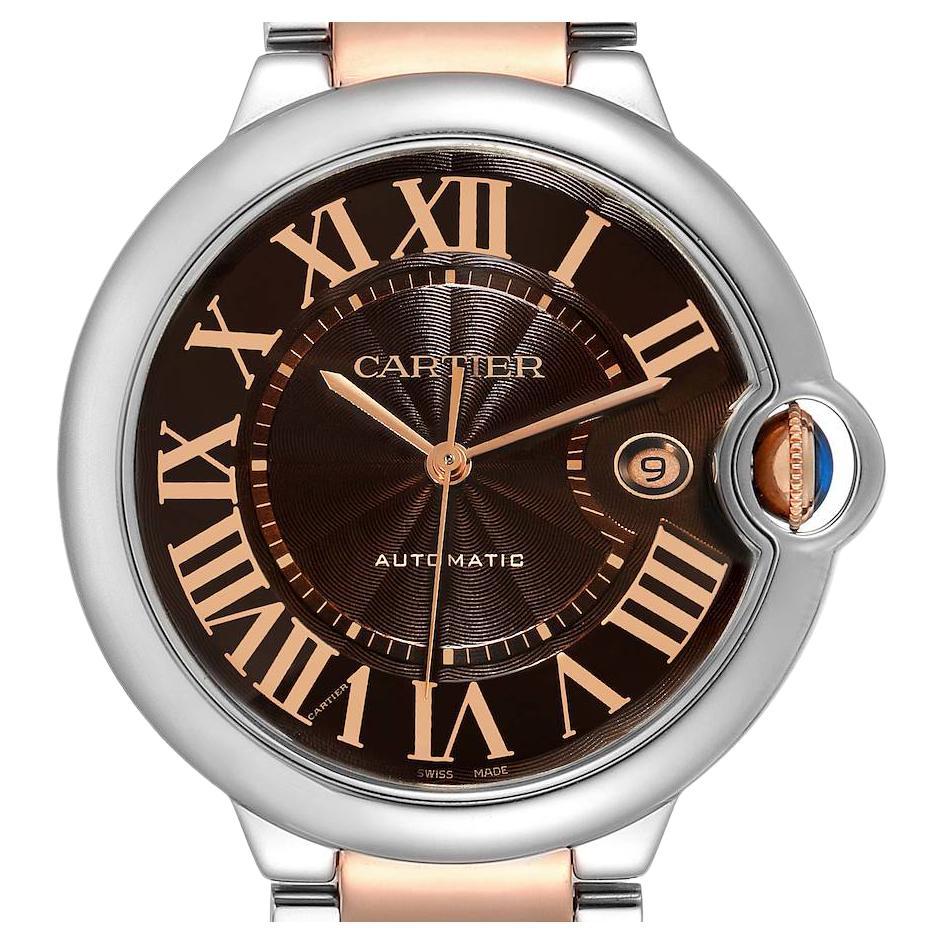 Unisex-Uhr, Ballon Bleu Stahl Roségold Schokolade Zifferblatt von Cartier W6920032 im Angebot