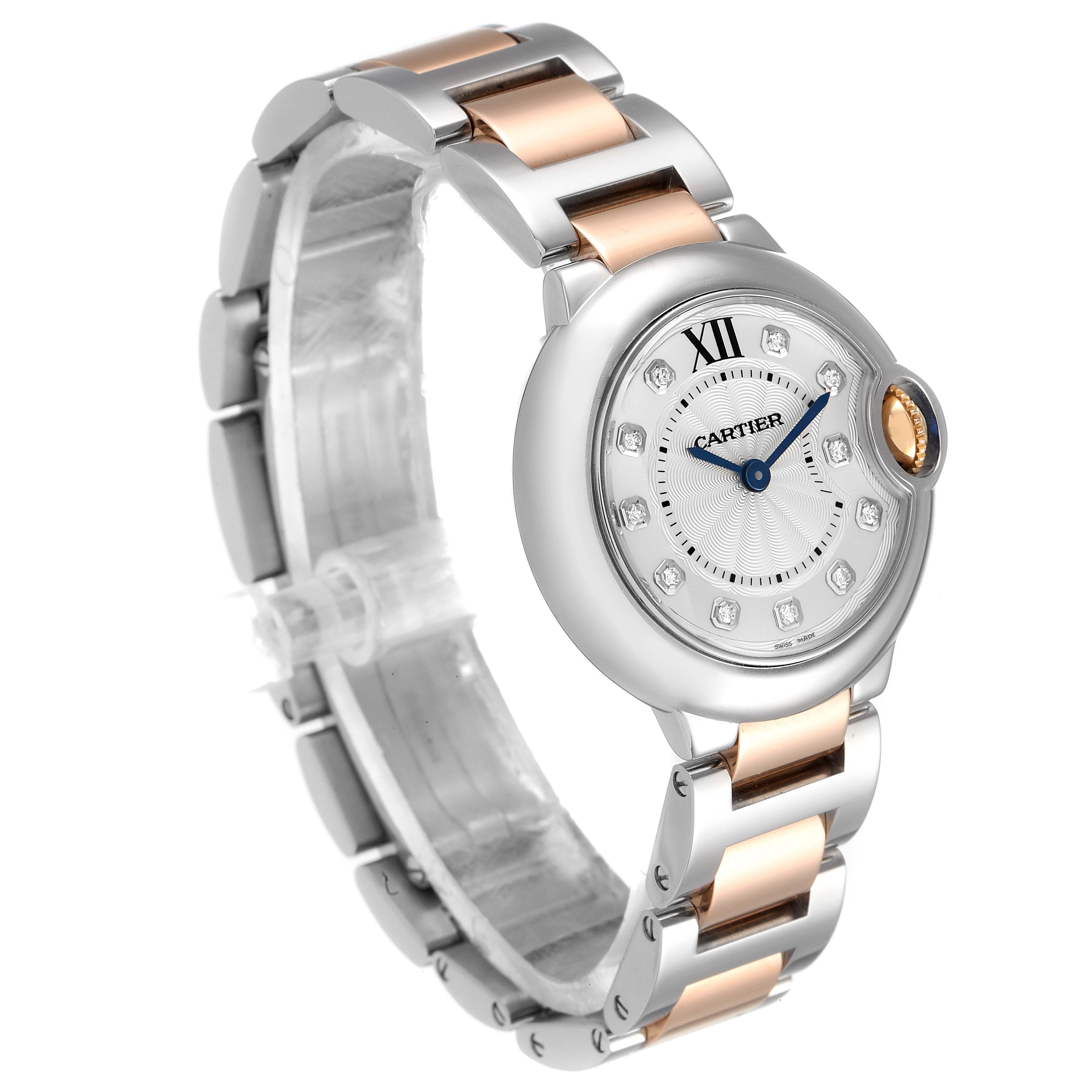 Women's Cartier Ballon Bleu Steel Rose Gold Diamond Ladies Watch WE902030 For Sale