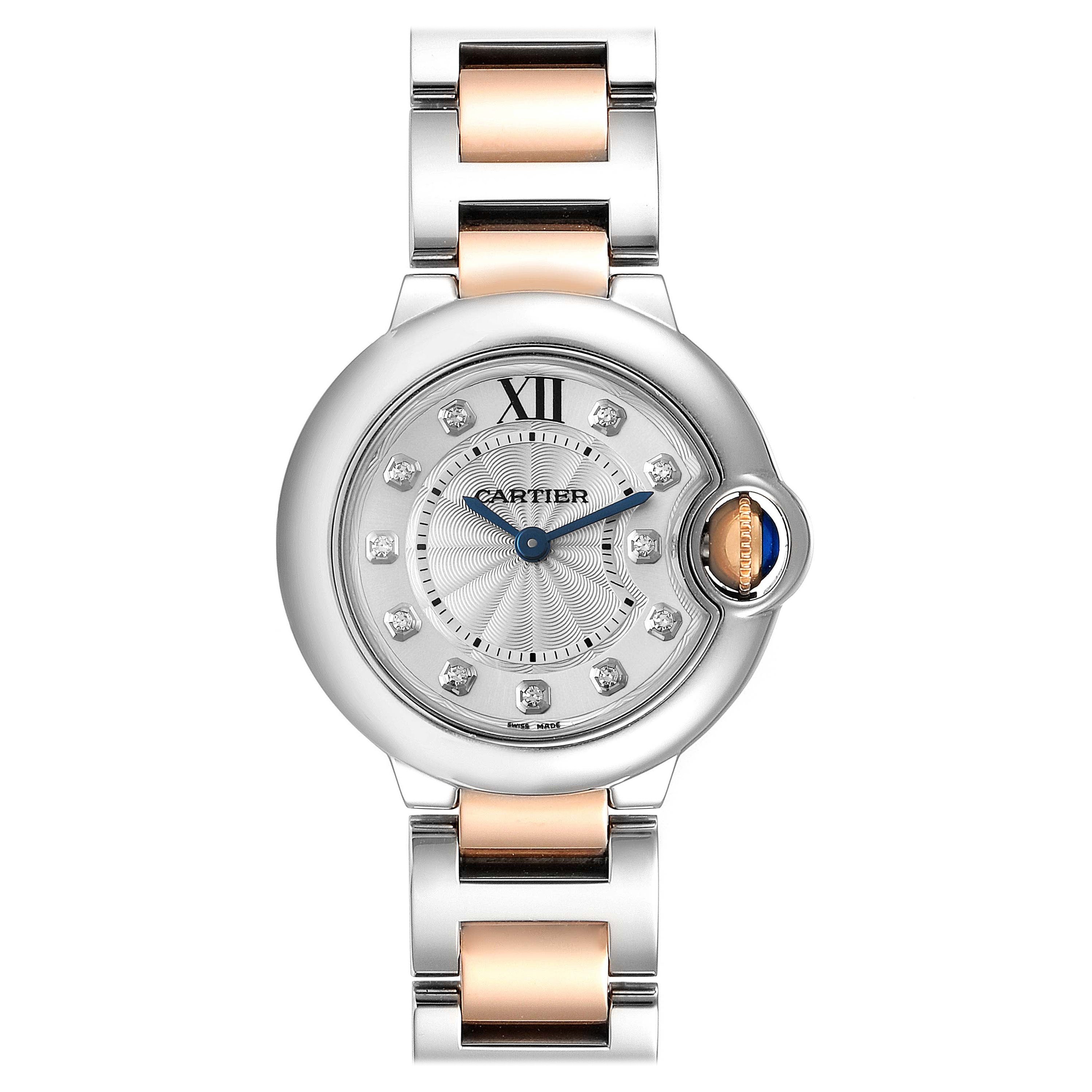 Cartier Ballon Bleu Steel Rose Gold Diamond Ladies Watch WE902030 For Sale