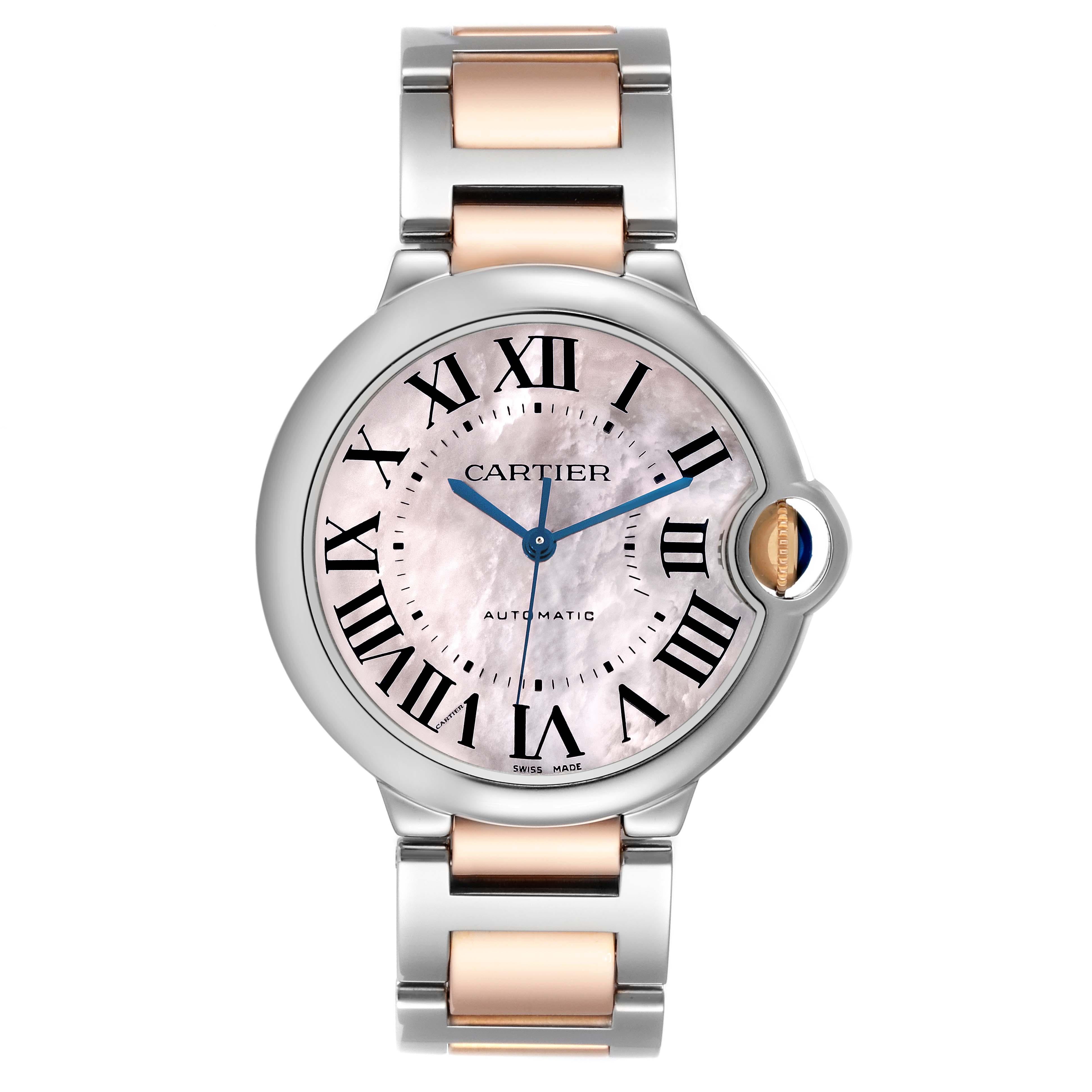 Cartier Ballon Bleu Steel Rose Gold Mother Of Pearl Ladies Watch W6920033 Box In Excellent Condition In Atlanta, GA