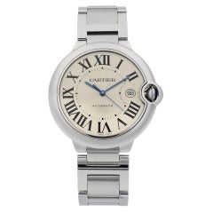 Cartier Montre Ballon automatique pour homme en acier bleu et argent avec cadran guilloché W69012Z4