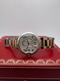 Cartier Ballon Bleu Two Timezone GMT W6920027 18K Rose Steel Quartz Silver Dial