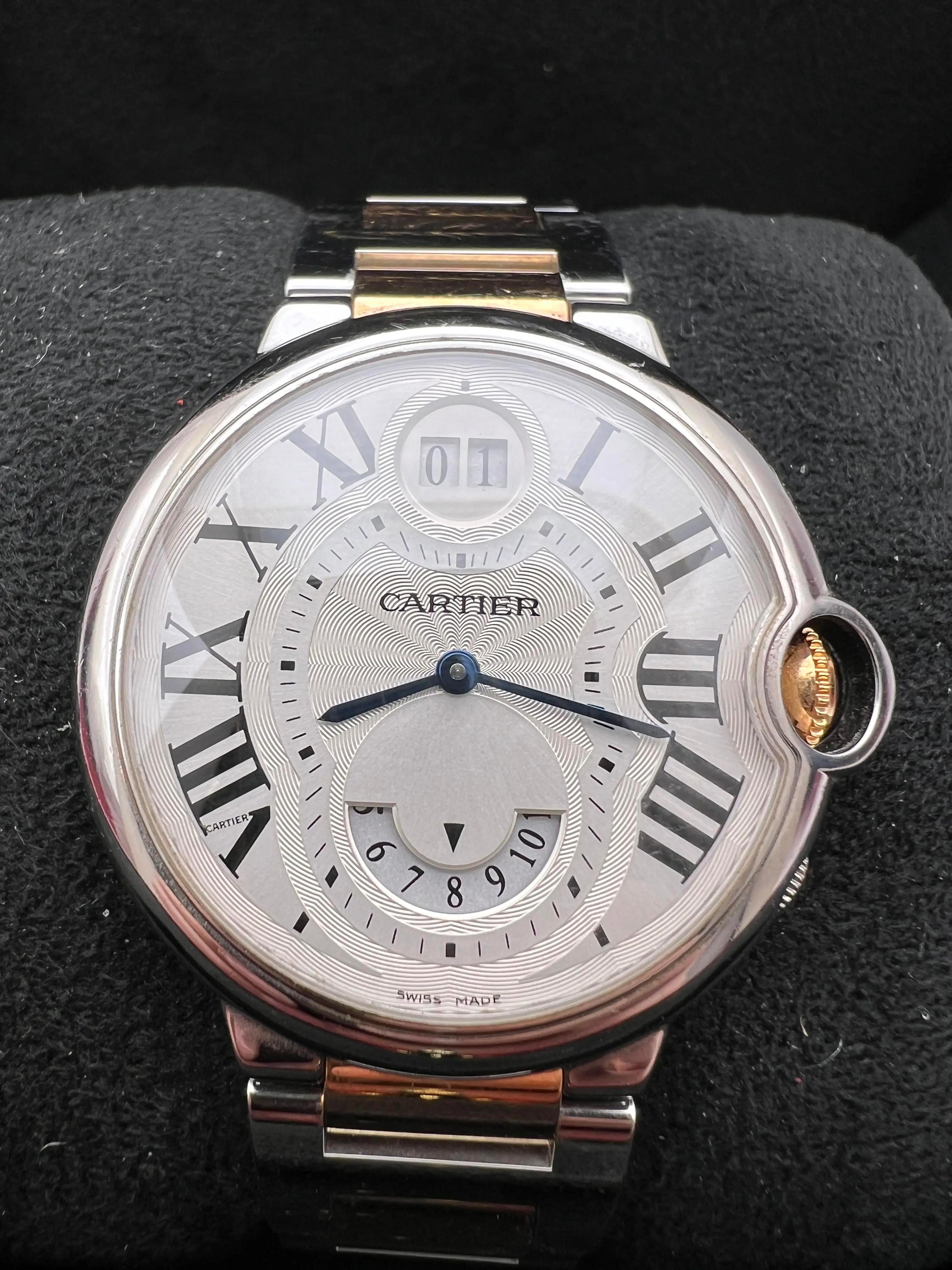 Cartier Ballon Bleu Two Timezone GMT W6920027 18K Rose Steel Quartz Silver Dial For Sale 2