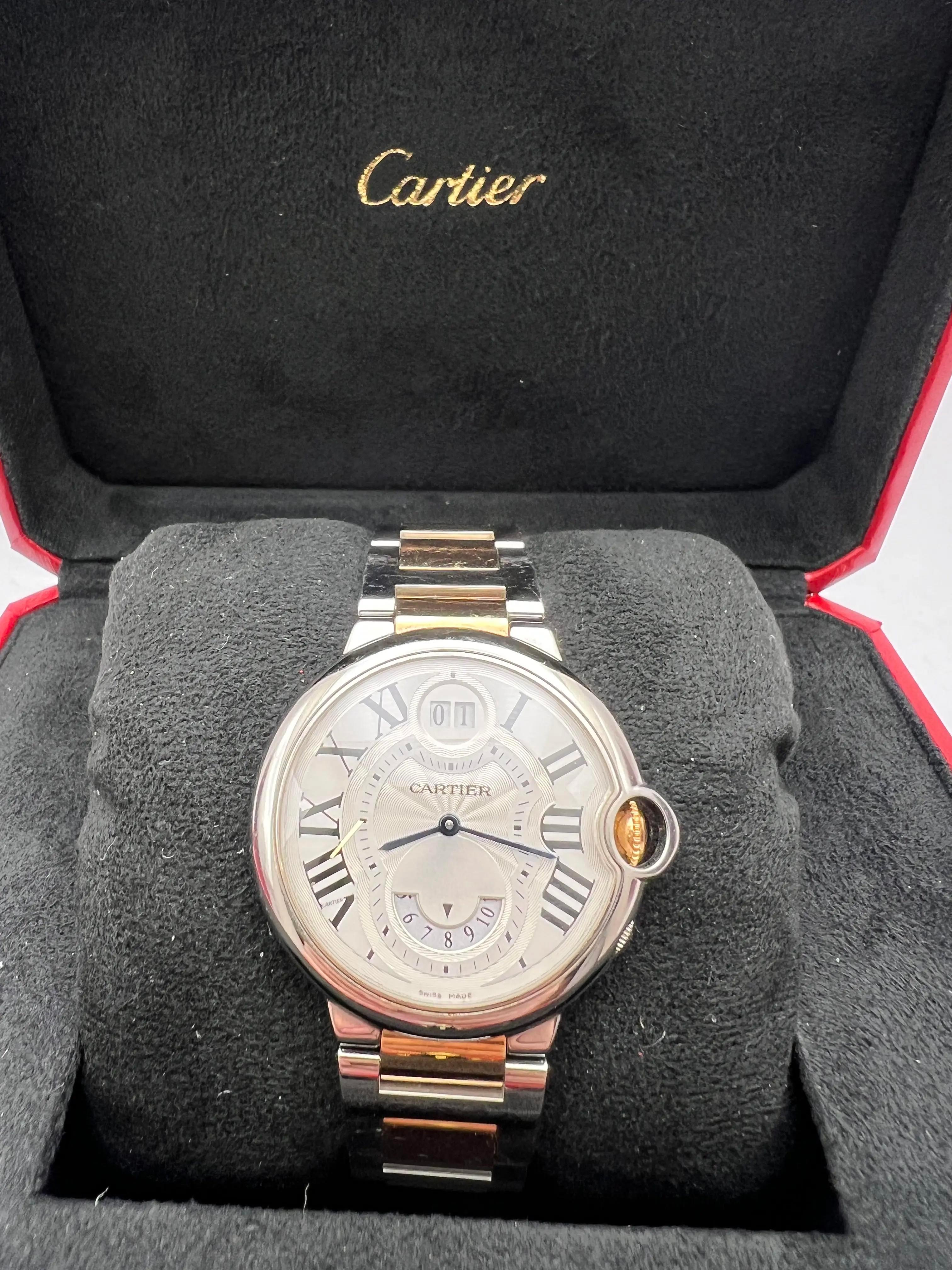 Cartier Ballon Bleu Two Timezone GMT W6920027 18K Rose Steel Quartz Silver Dial For Sale 3