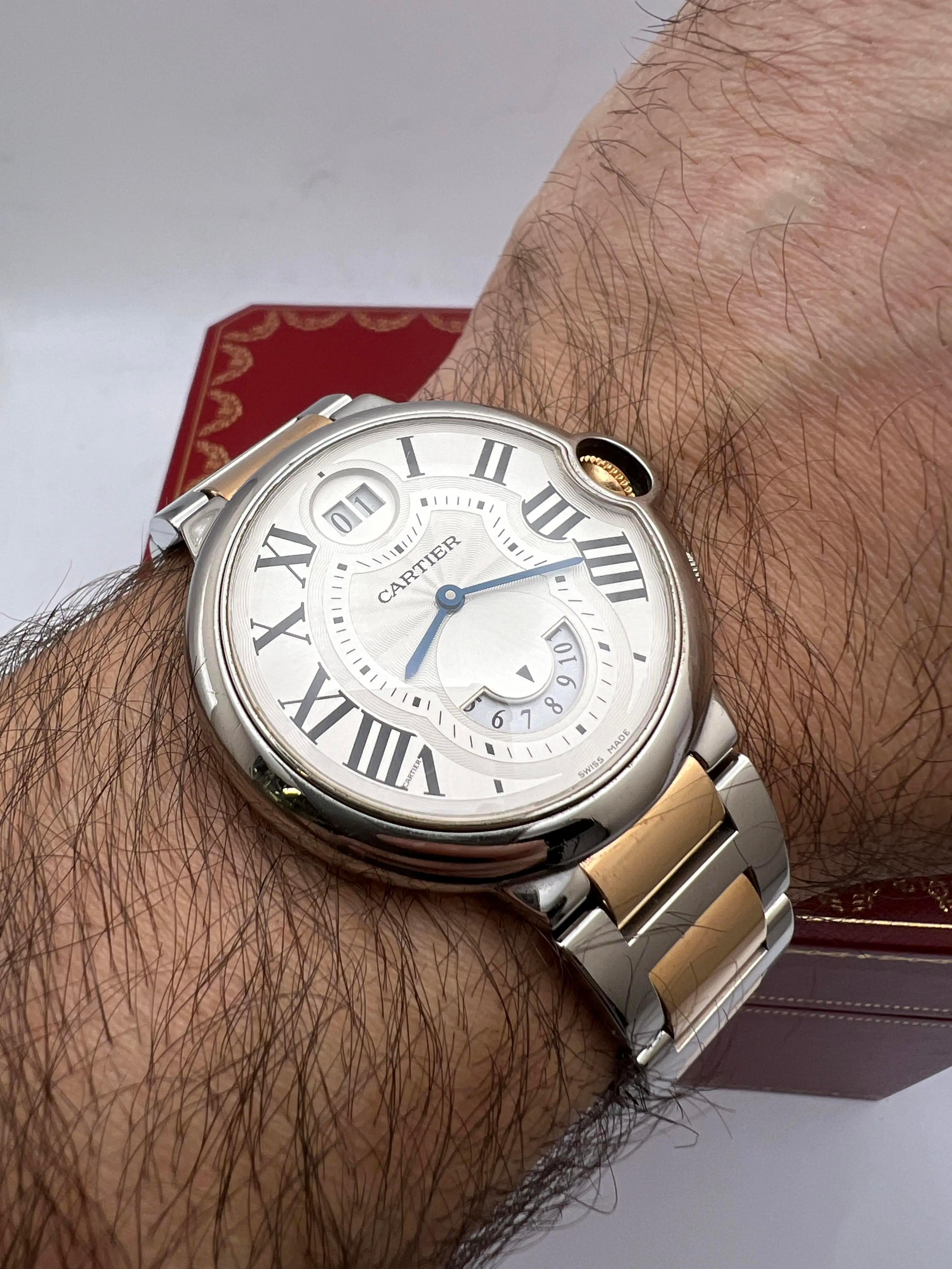 Cartier Ballon Bleu Two Timezone GMT W6920027 18K Rose Steel Quartz Silver Dial For Sale 4