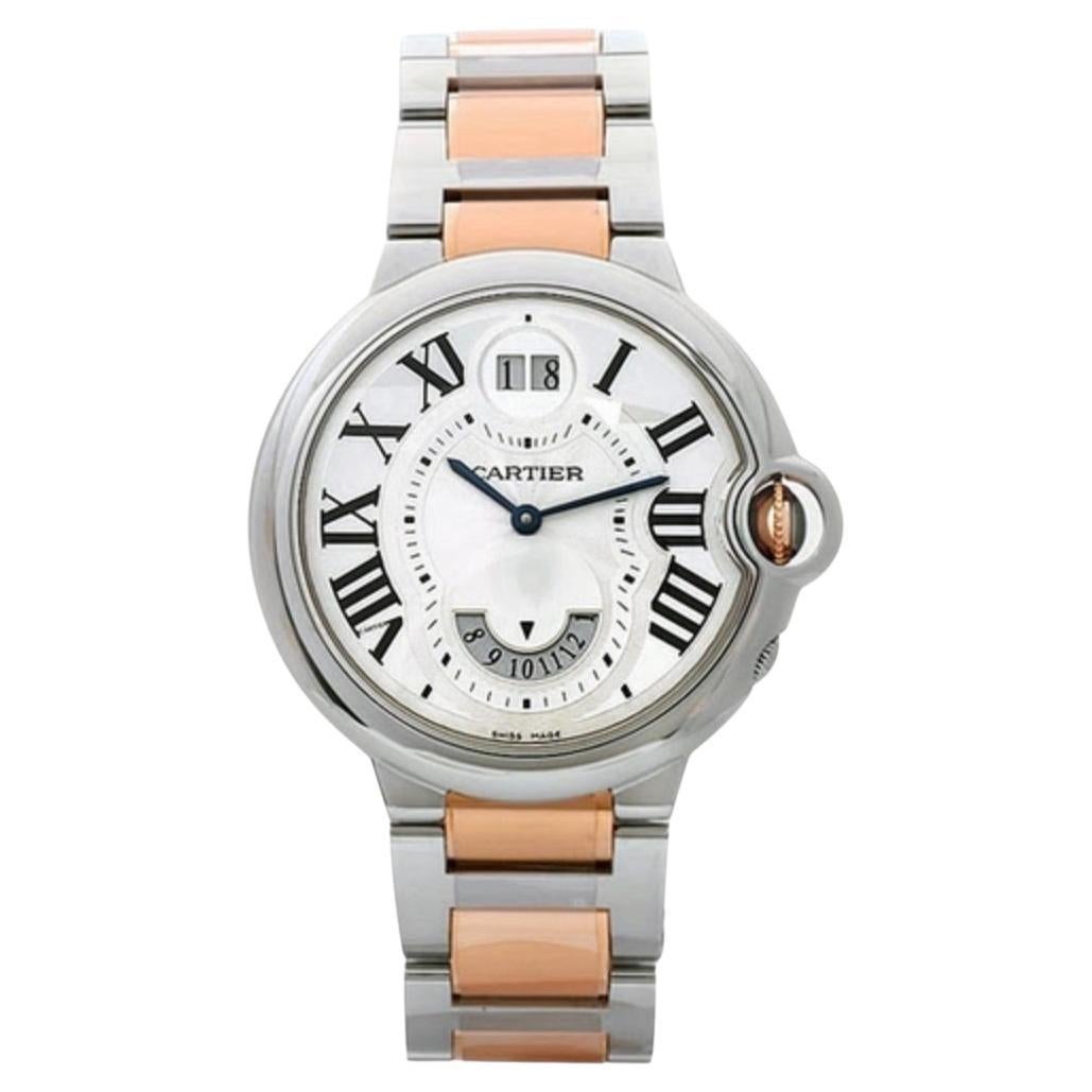 Cartier Ballon Bleu Two Timezone GMT W6920027 18K Rose Steel Quartz Silver Dial
