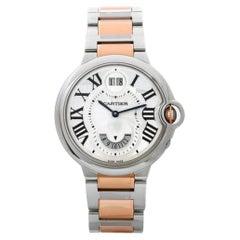 Cartier Ballon Bleu Zwei Zeitzone GMT W6920027 18K Rose Stahl Quarz Silber Zifferblatt