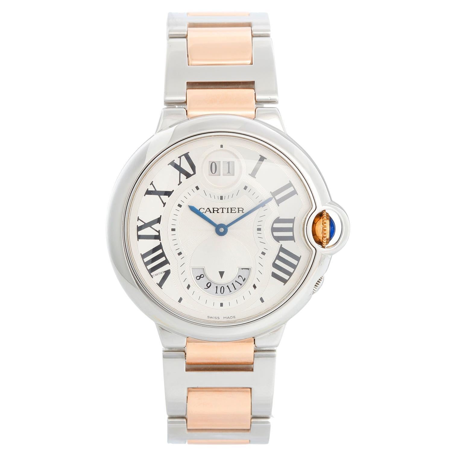 Cartier Ballon Bleu Two Timezone Rose Gold & Stainless Steel Watch W6920027 For Sale