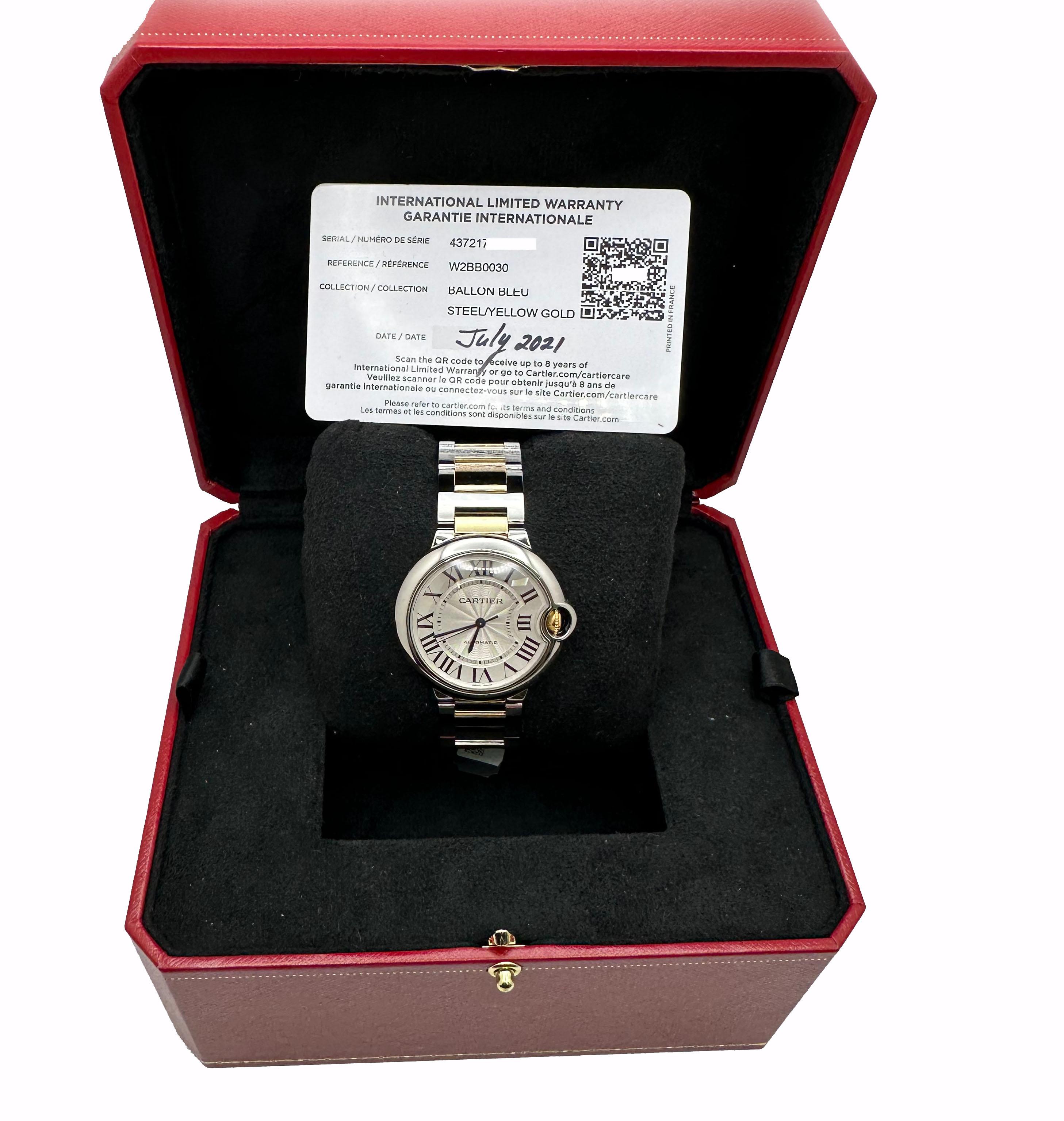 Cartier Ballon Bleu W2BB0030 Réf. 4372 Boîte en or jaune 18 carats inoxydable 2021 Excellent état - En vente à San Diego, CA