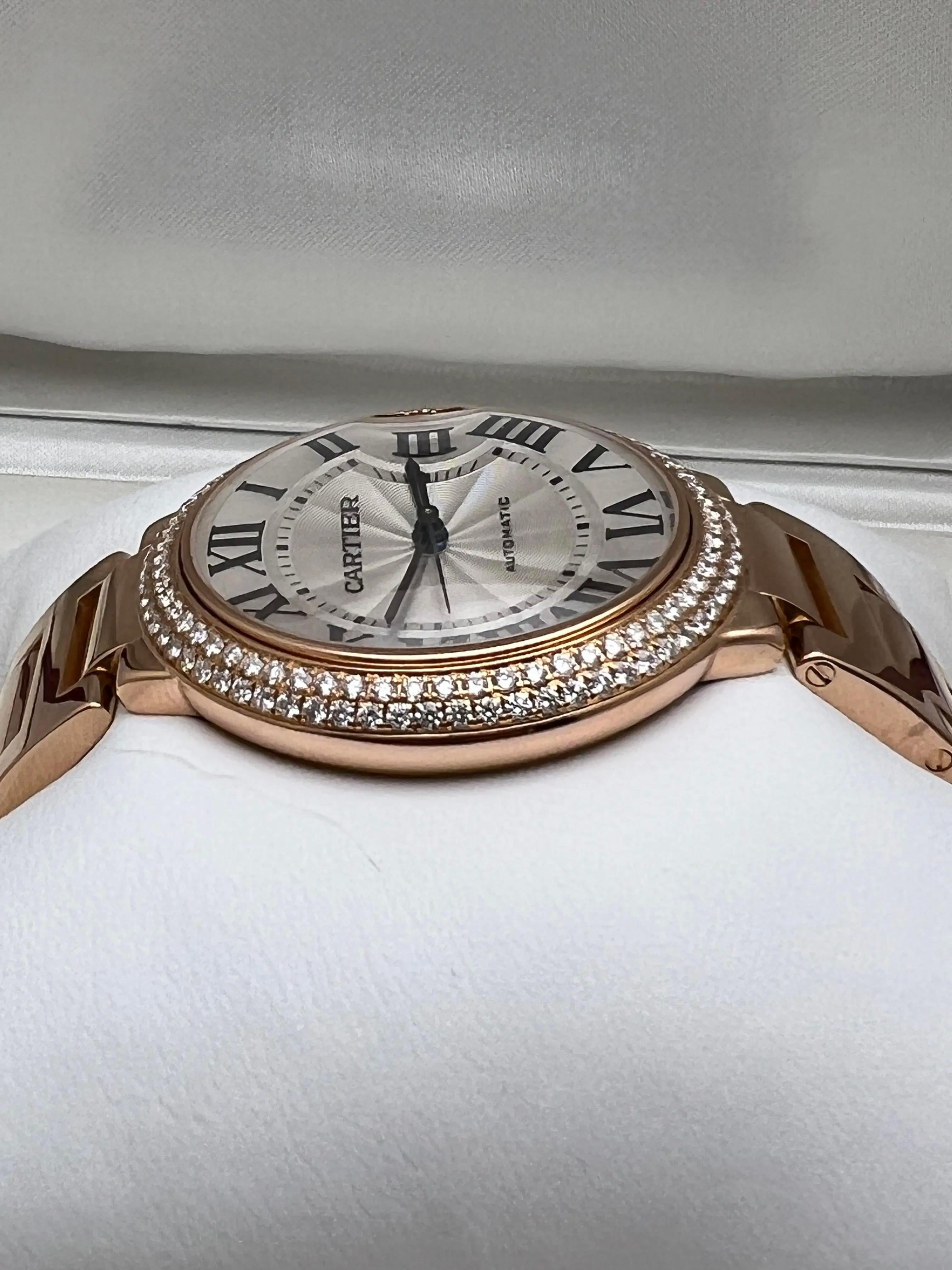 Cartier Ballon Bleu W69004Z2 36mm 18K Rose Gold Custom Diamond Bezel 2 CT B&P For Sale 4