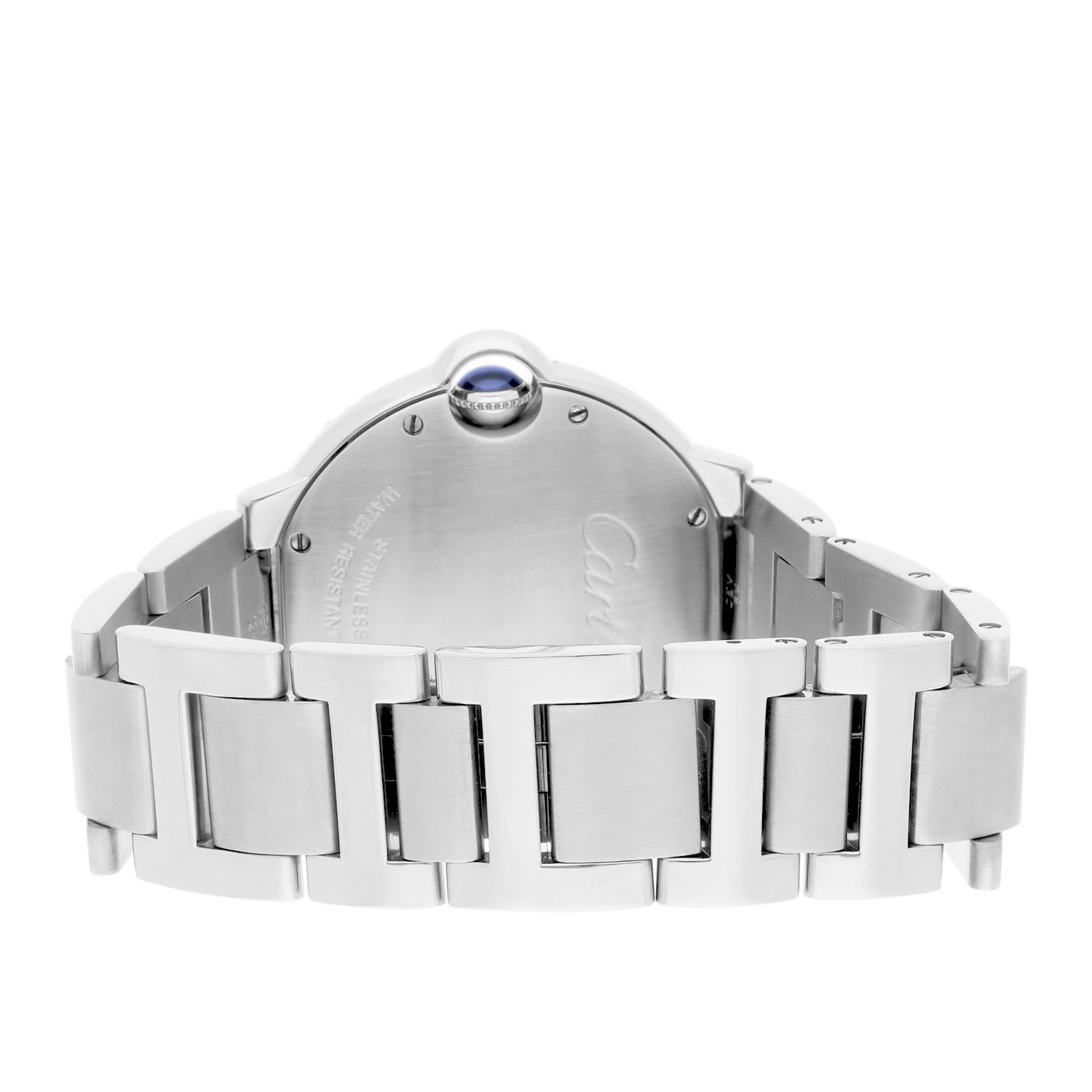Montre unisexe Cartier Ballon Bleu W69011Z4 36mm Lunette diamantée personnalisée en vente 3