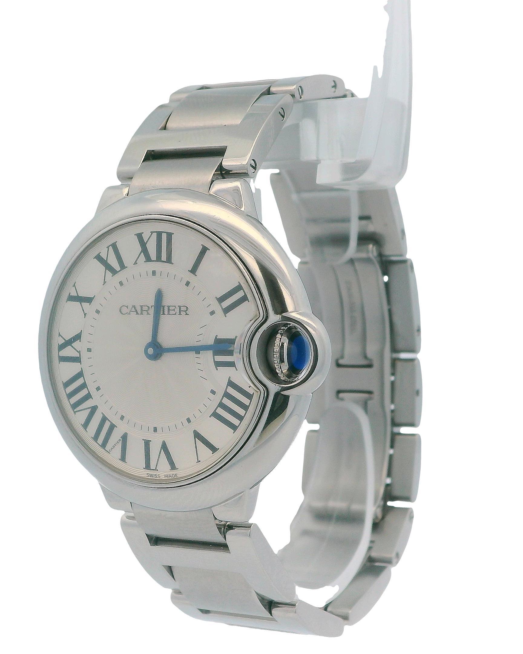 Cartier Ballon Bleu W69011Z4 Stainless Steel Quartz With Card In Excellent Condition For Sale In Great Neck Plaza, NY