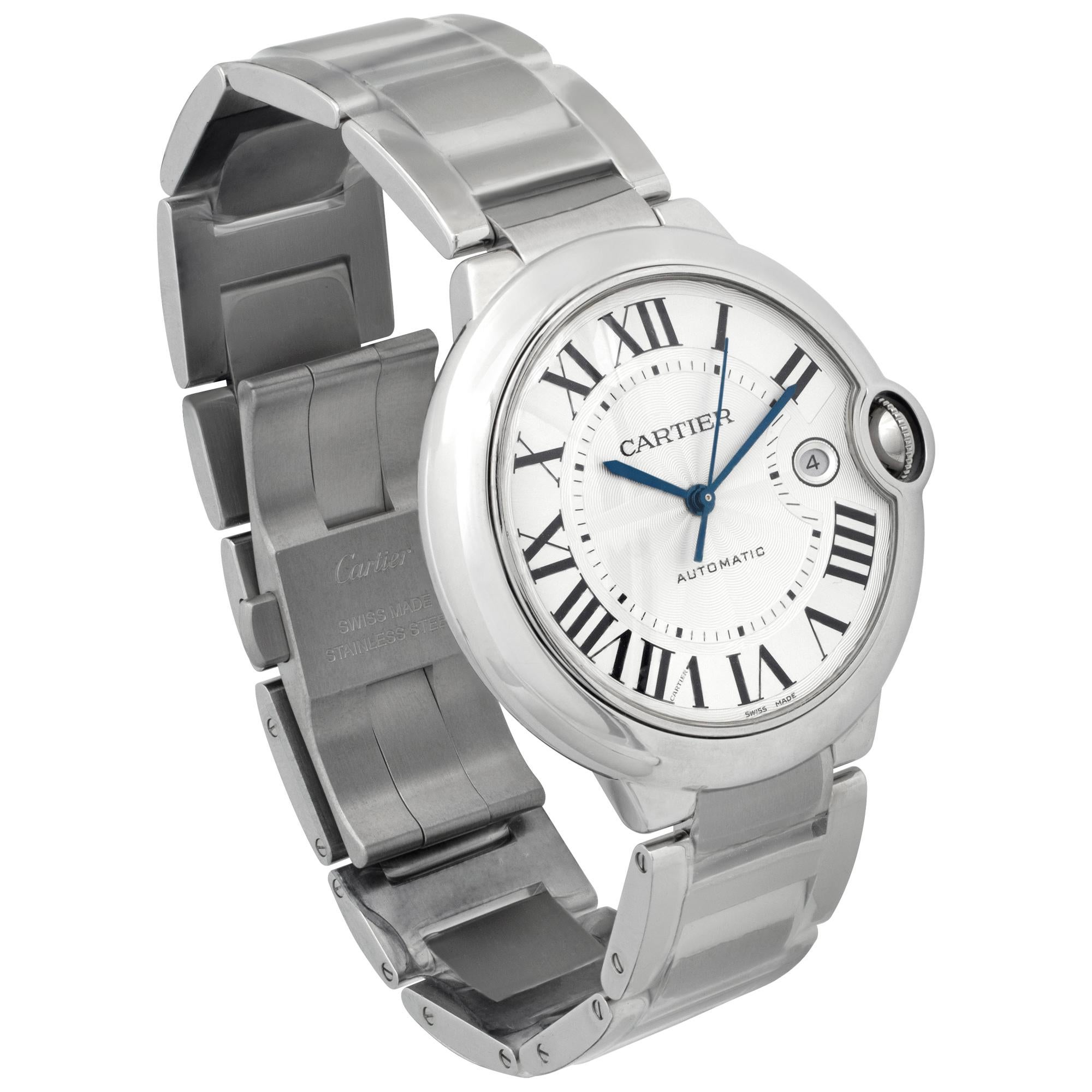 Cartier Ballon Bleu w69012Z4 Stainless Steel Silver dial 42mm watch In Excellent Condition For Sale In Surfside, FL