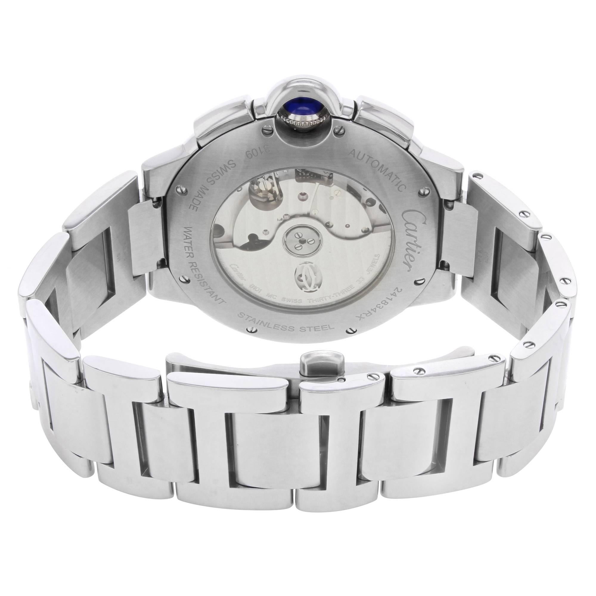 Cartier Ballon Bleu W6920025 Chronograph Stainless Steel Automatic Men's Watch In Good Condition In New York, NY