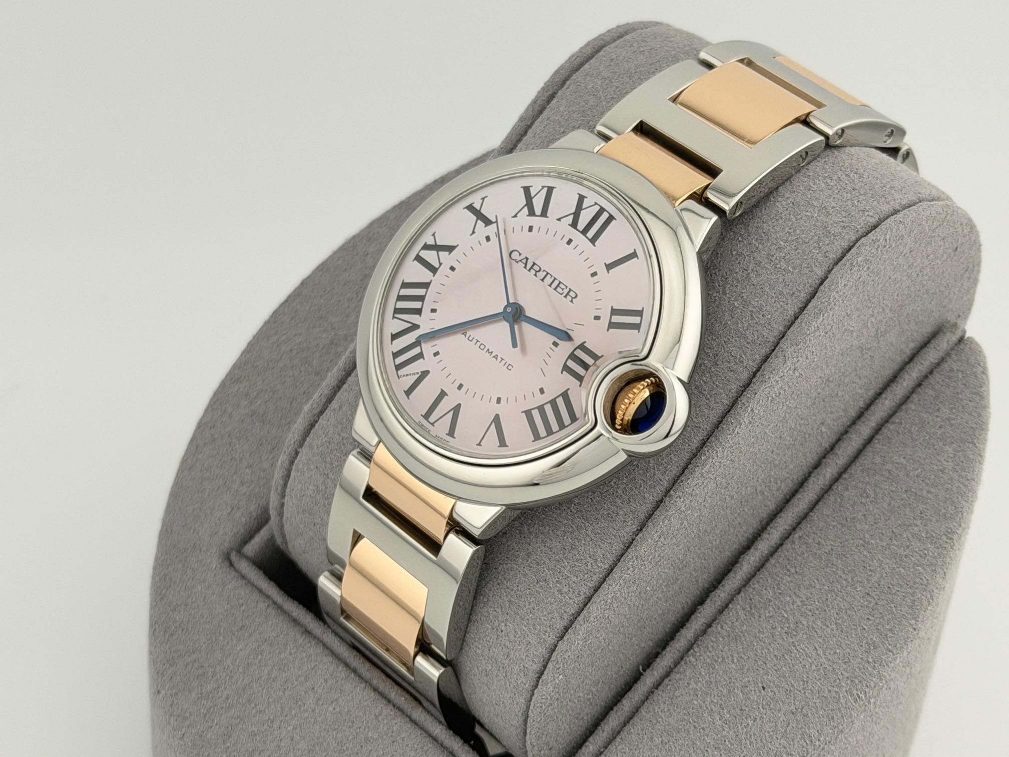 Cartier Ballon Bleu W6920033 3284 36mm Pink Mother Of Pearl Dial 18k Gold Steel en Bueno estado para la venta en San Diego, CA