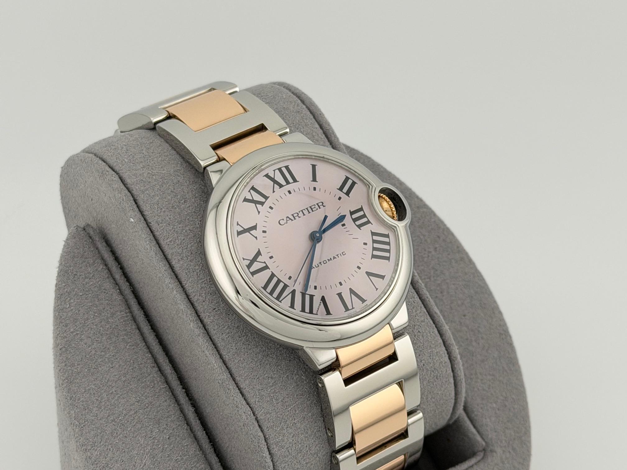 Cartier Ballon Bleu W6920033 3284 36mm Pink Mother Of Pearl Dial 18k Gold Steel en venta 1