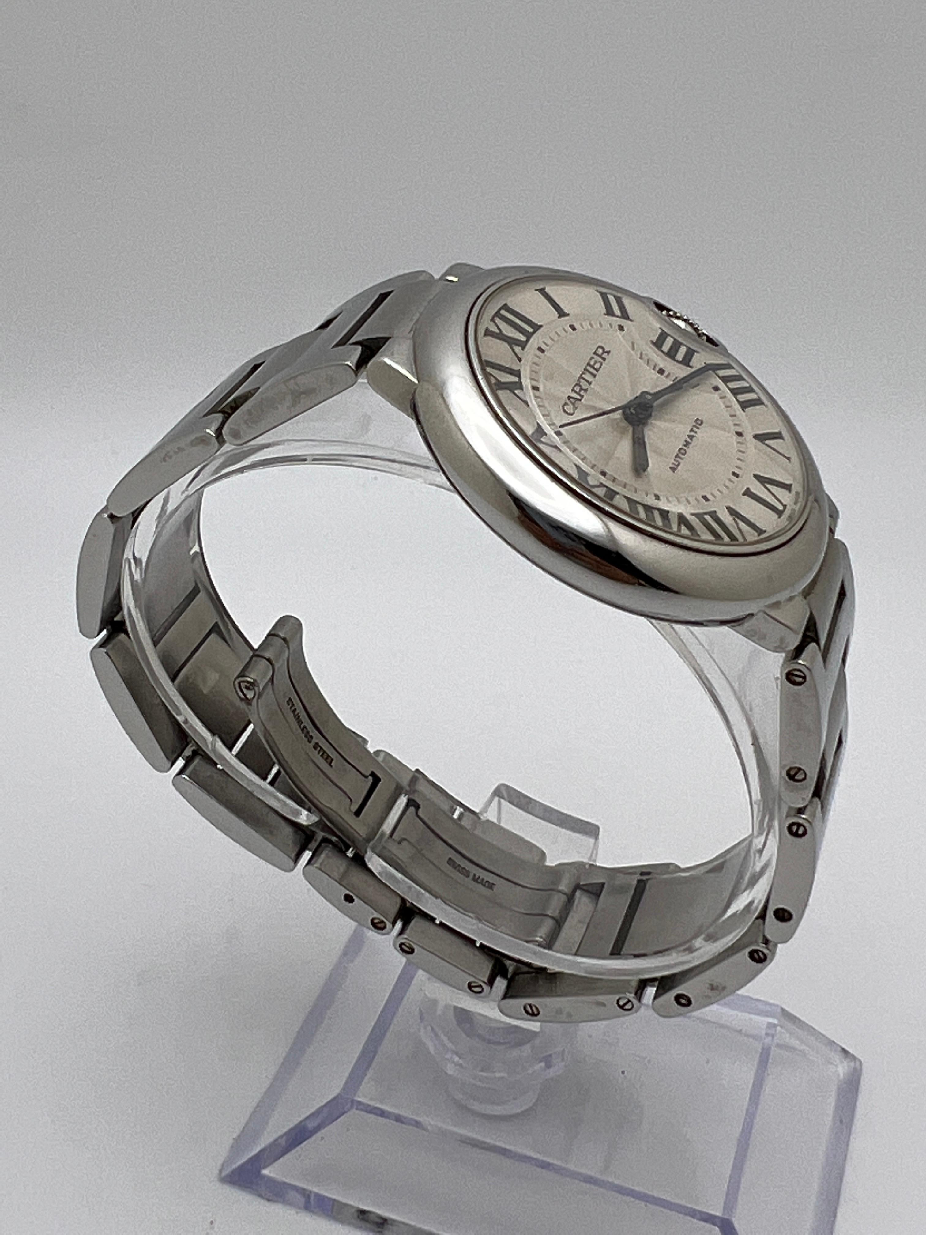 Cartier Ballon Bleu W6920046 36mm Guilloche Silver Dial Steel Automatic Watch For Sale 1