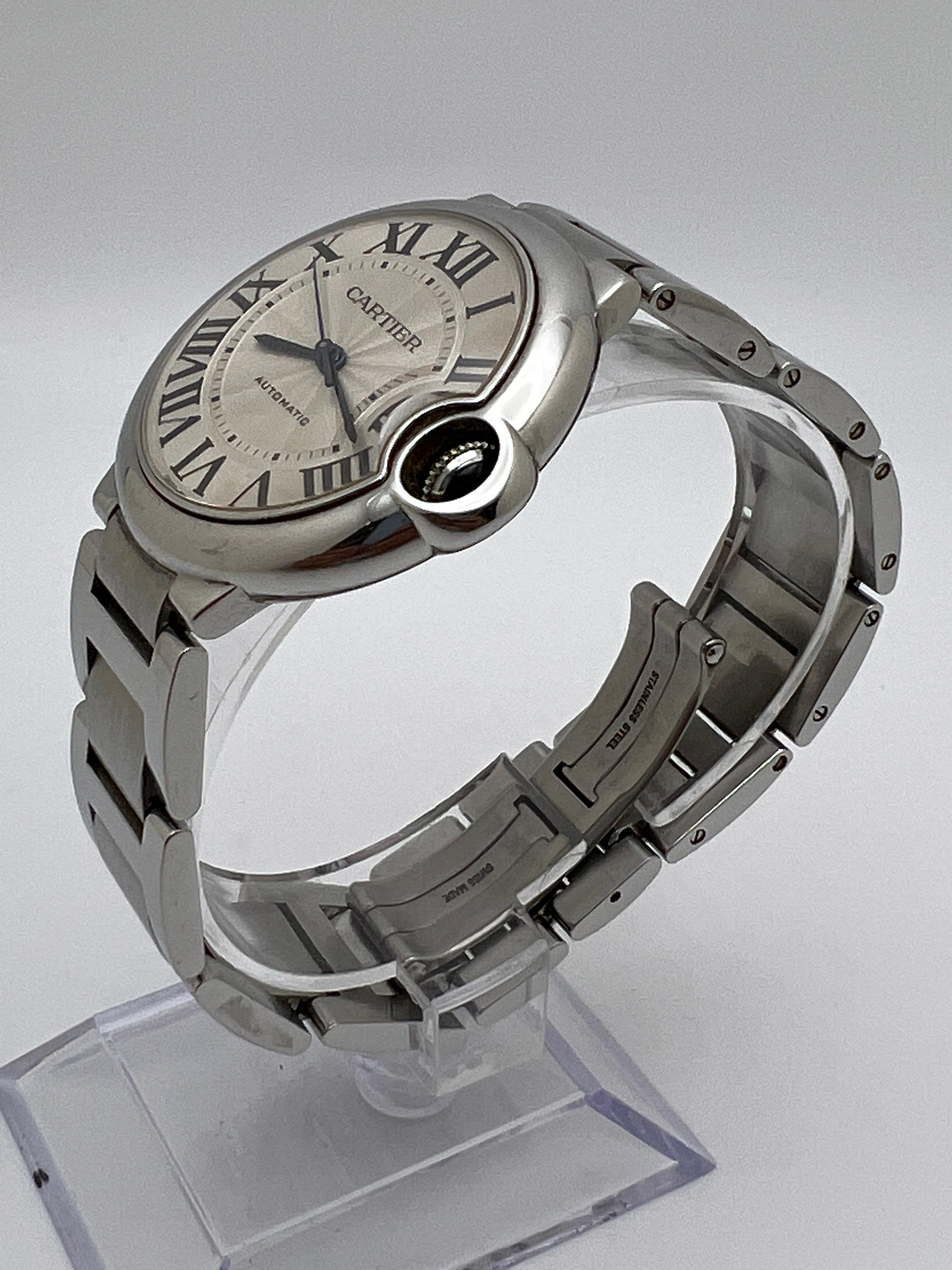 Cartier Ballon Bleu W6920046 36mm Guilloche Silver Dial Steel Automatic Watch For Sale 2