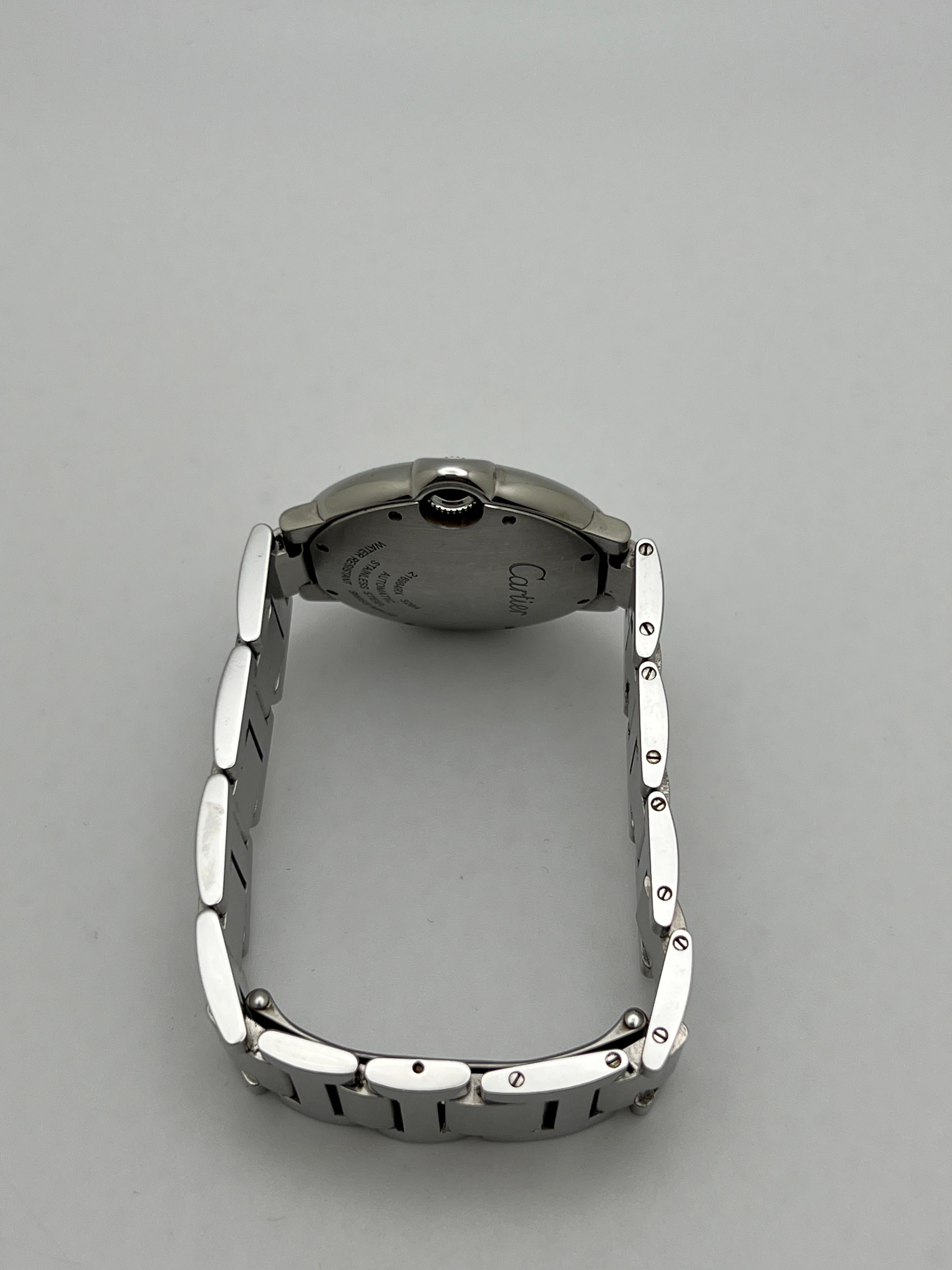 Cartier Ballon Bleu W6920046 36mm Guilloche Silver Dial Steel Automatic Watch For Sale 3