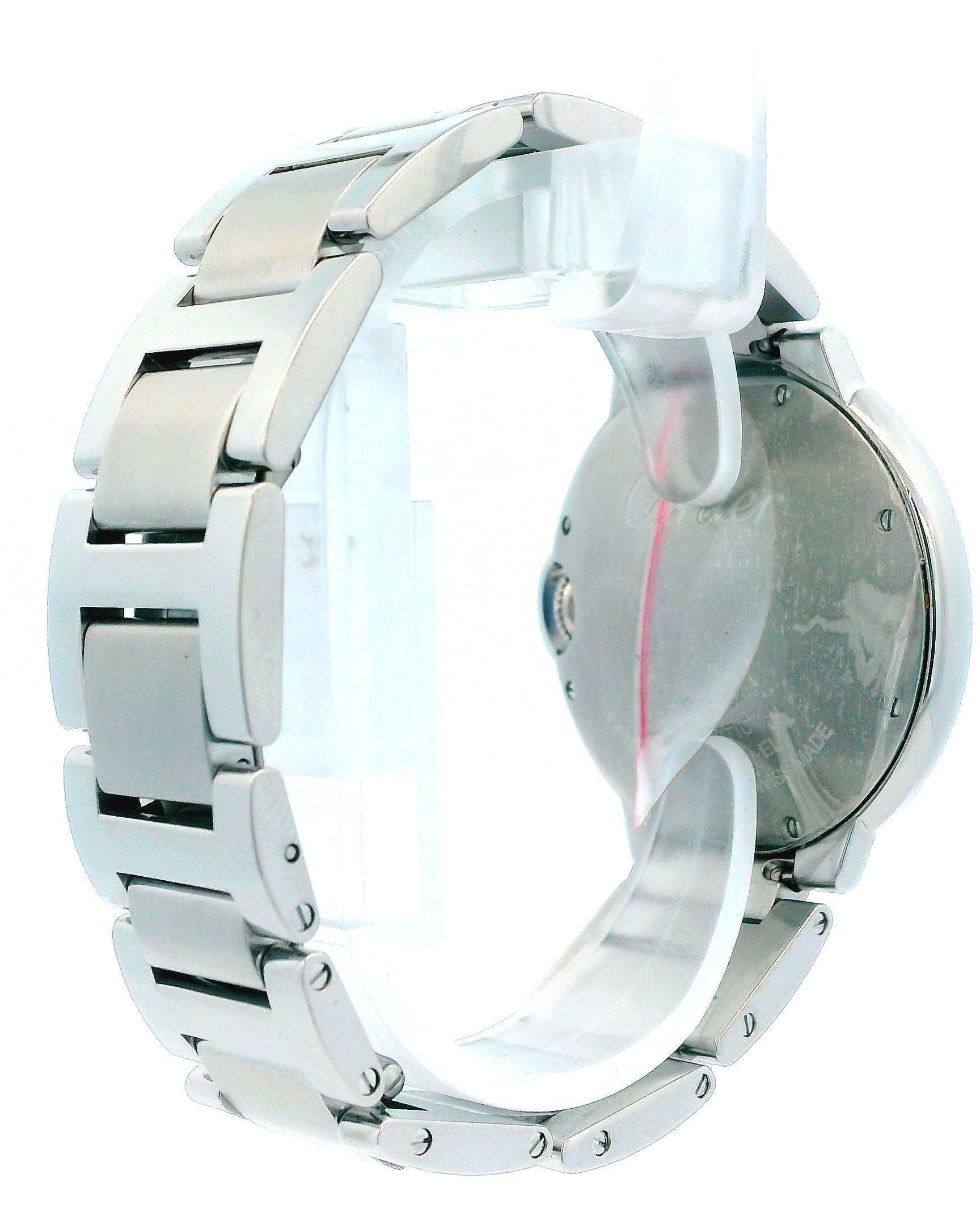 Cartier Ballon Bleu W6920046 Stainless Steel Automatic Watch With Card In Excellent Condition For Sale In Great Neck Plaza, NY