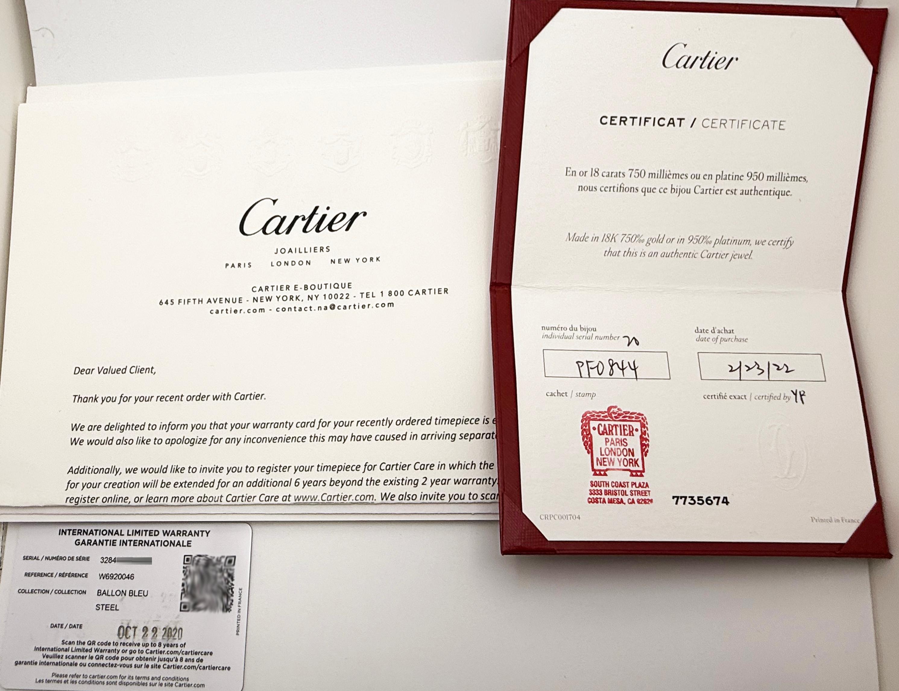 Cartier Ballon Bleu W6920046 Acero inoxidable Esfera plateada 36mm 2020 en venta 11