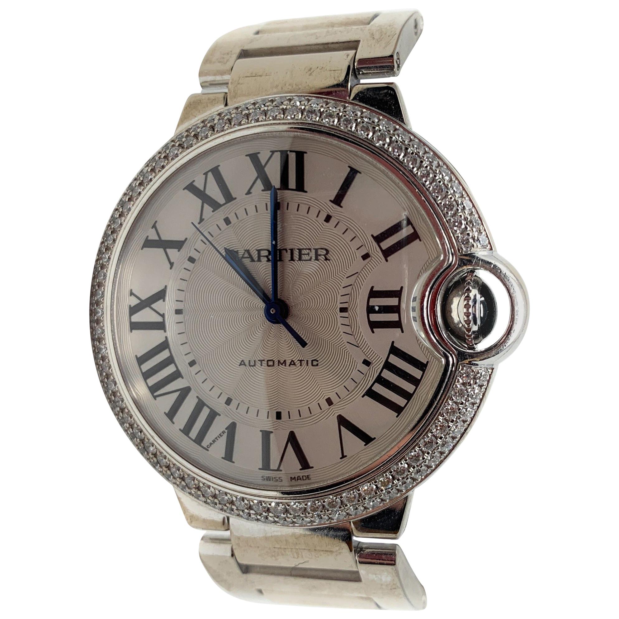 Cartier Ballon Bleu Watch 18 Karat White Gold with Diamonds For Sale