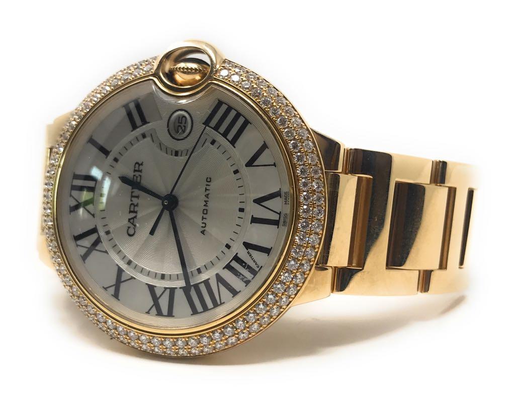 Cartier Ballon Bleu Watch 18 Karat Yellow Gold with Diamonds In Good Condition For Sale In Los Angeles, CA